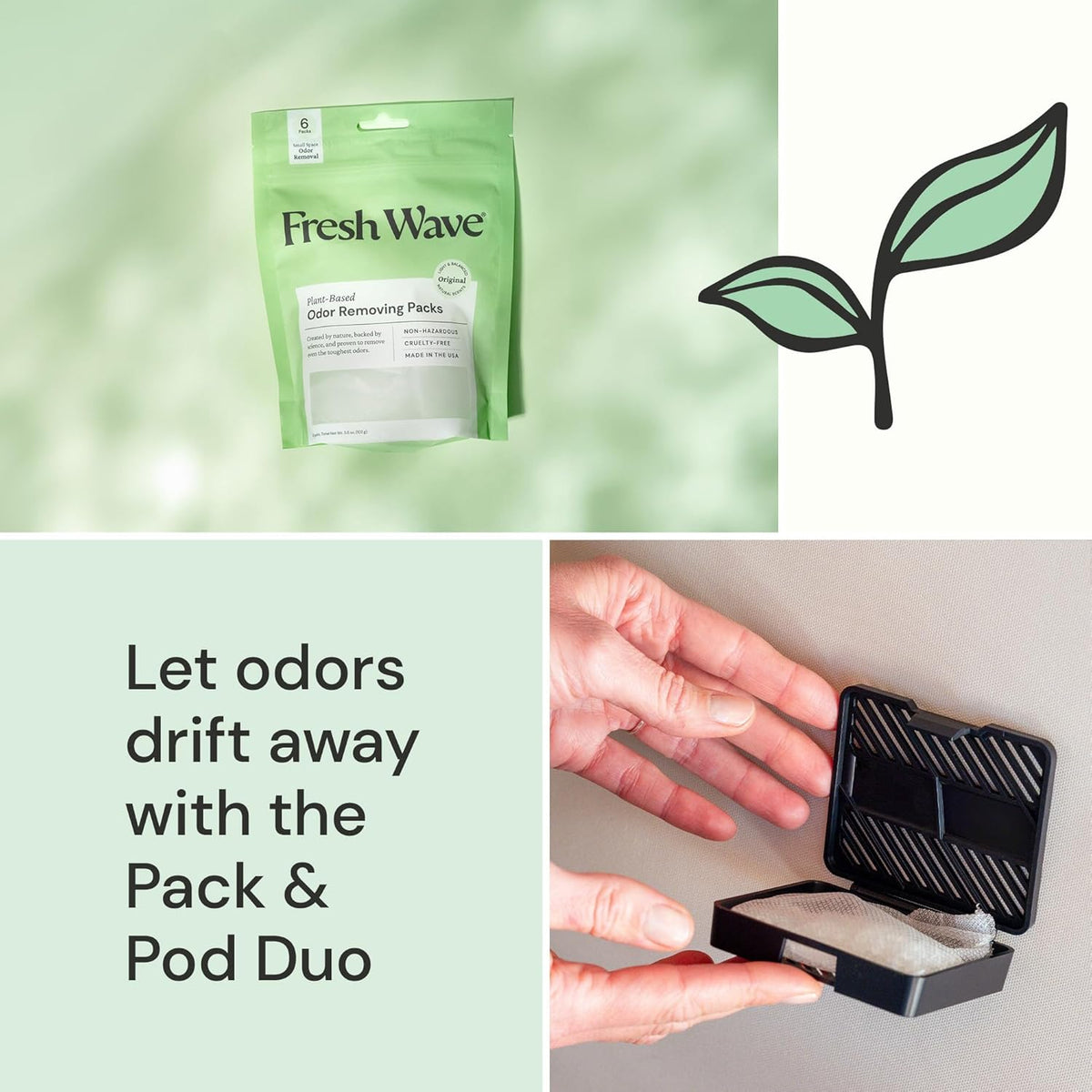 Fresh Wave Original Odor Eliminating & Deodorizing Packs - Bag of 6 & Fresh Pod Case - Safer Odor