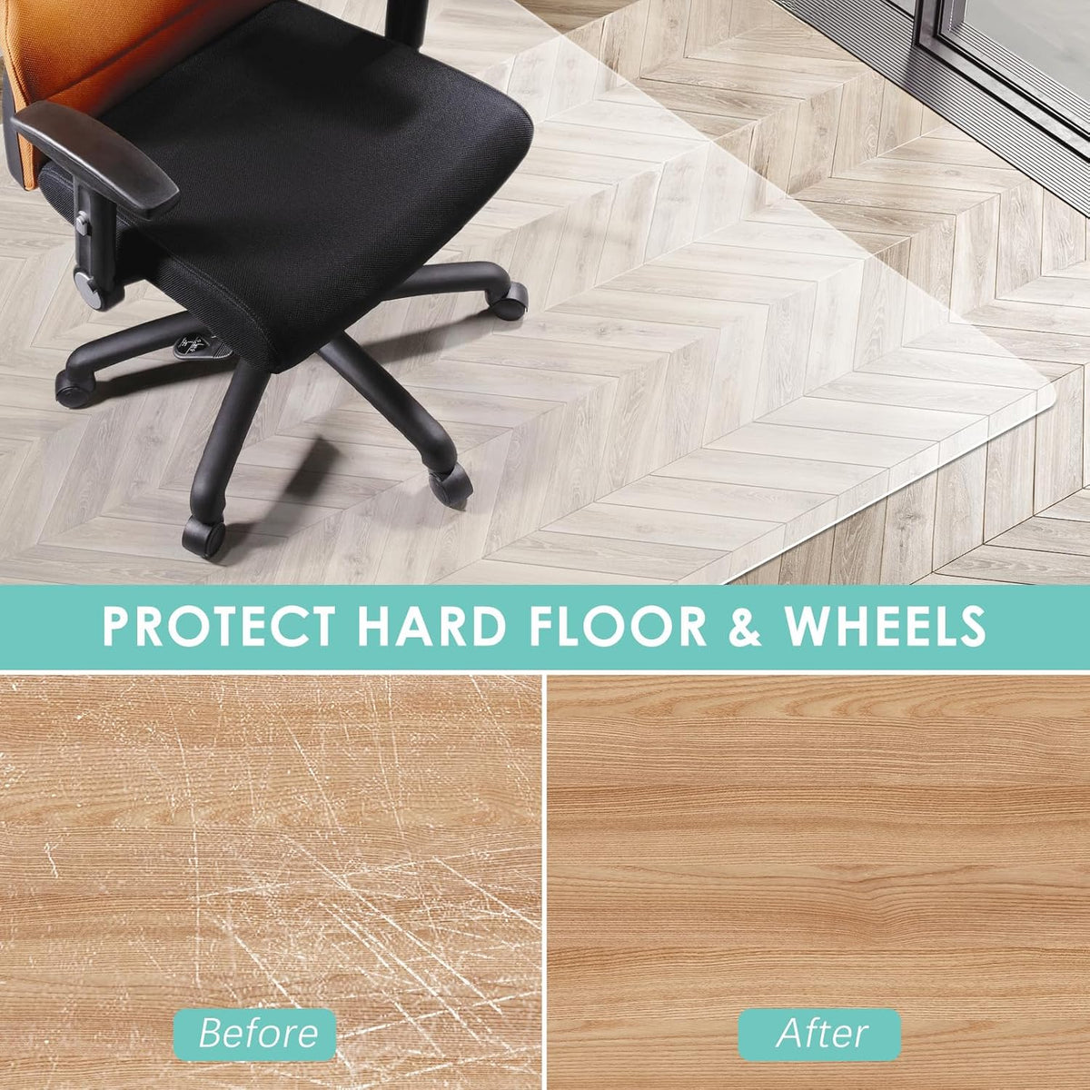 Vicwe Office Chair Mat for Hard Floor, 48"x36" Anti-Slip PVC Computer Chair Mat, Easy Glide for