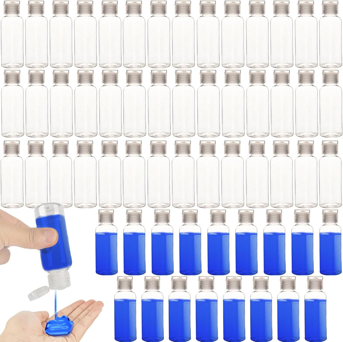 60 Pack 1.7oz/50ml Travel Empty Bottles with Flip Cap Plastic Empty Hand Sanitizer Bottles Travel