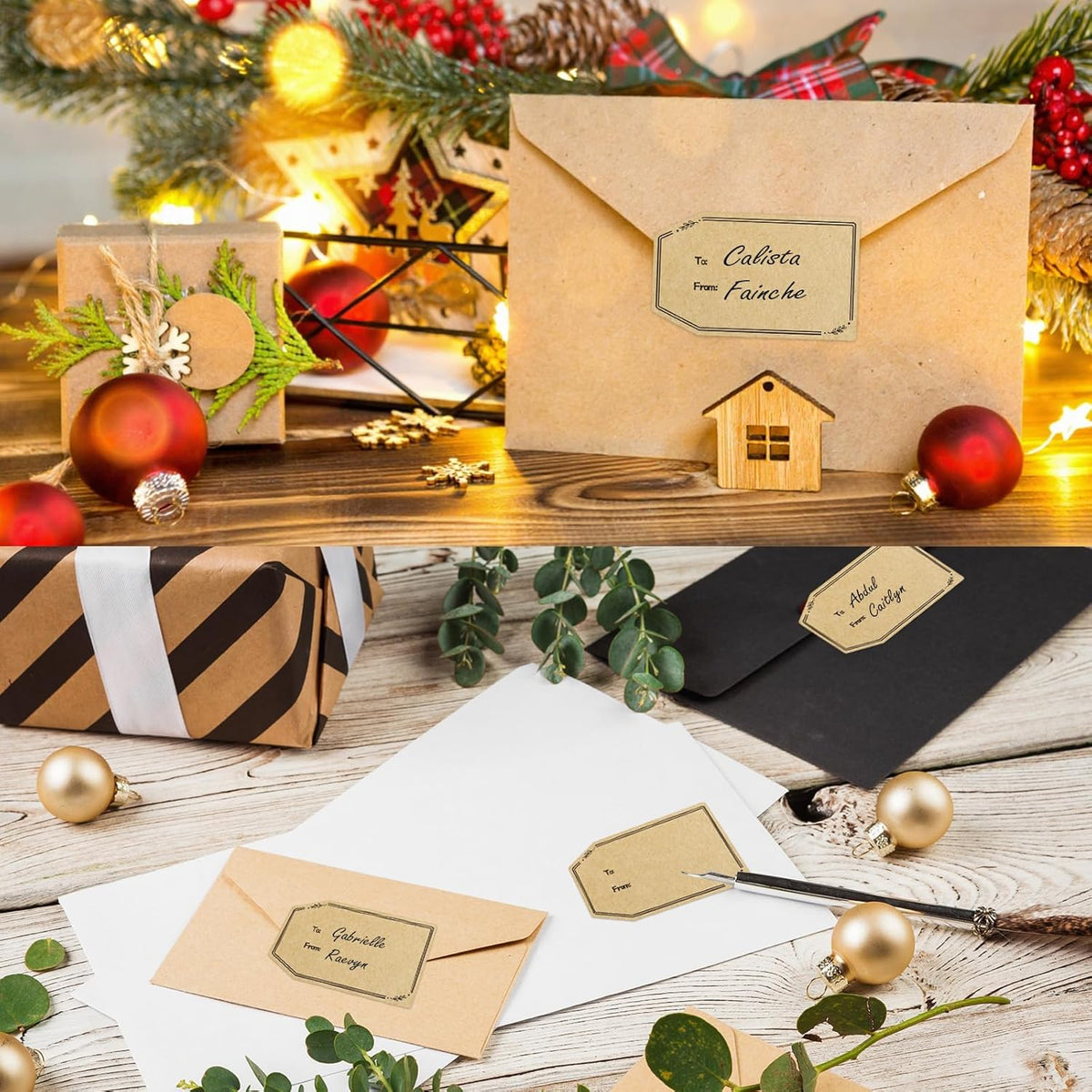 Kraft Gift Tag Stickers, 1.18" x 2" Christmas Gift Tags Stickers, Brown Kraft to and from Gifts