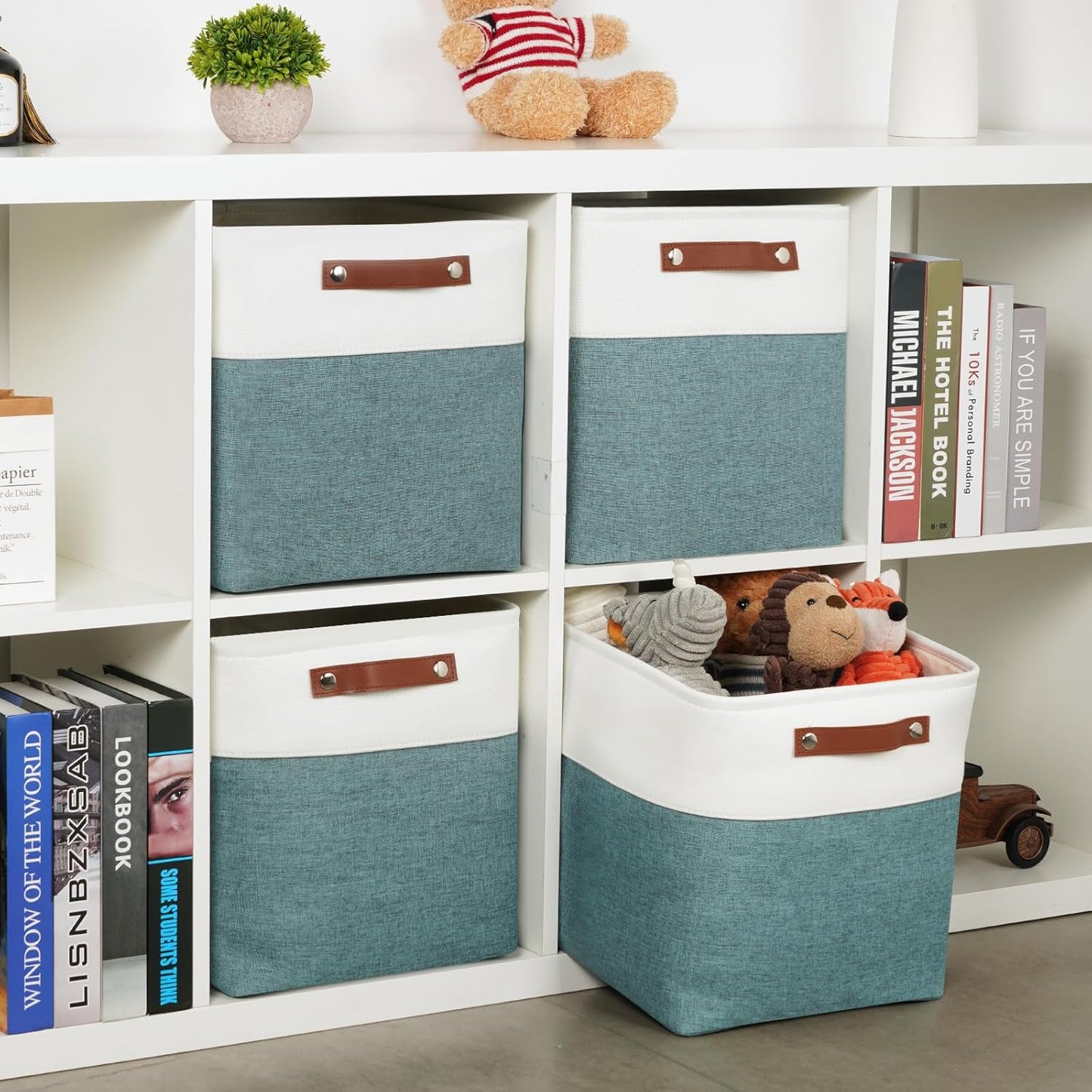 DULLEMELO Set Of 4 Cube Storage Bins, Fabric Storage Basket for Shelves Closet Nursery Toy Storage