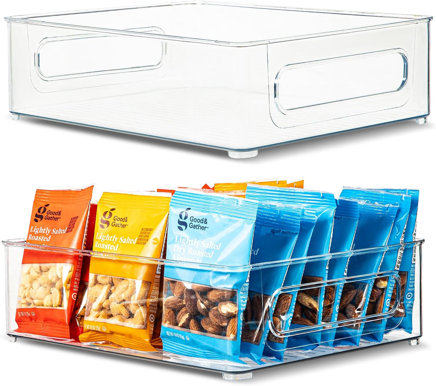 Plastic Food Storage 2 pack Clear Container Bin with Handles for Organizing Kitchen, Pantry