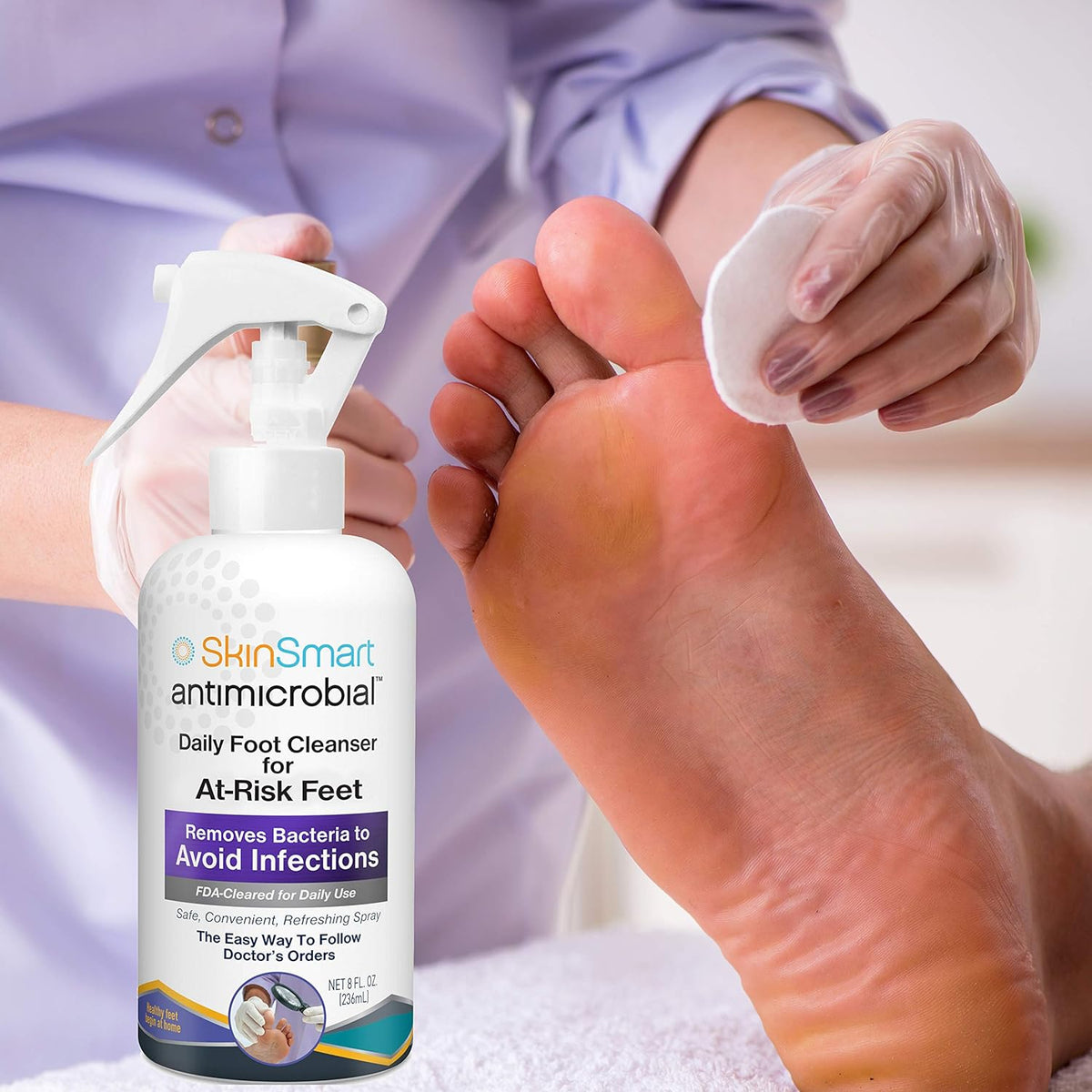 SkinSmart Daily Foot Cleanser for At-Risk Feet, Removes Bacteria to Help Avoid Infections, 8 ounce