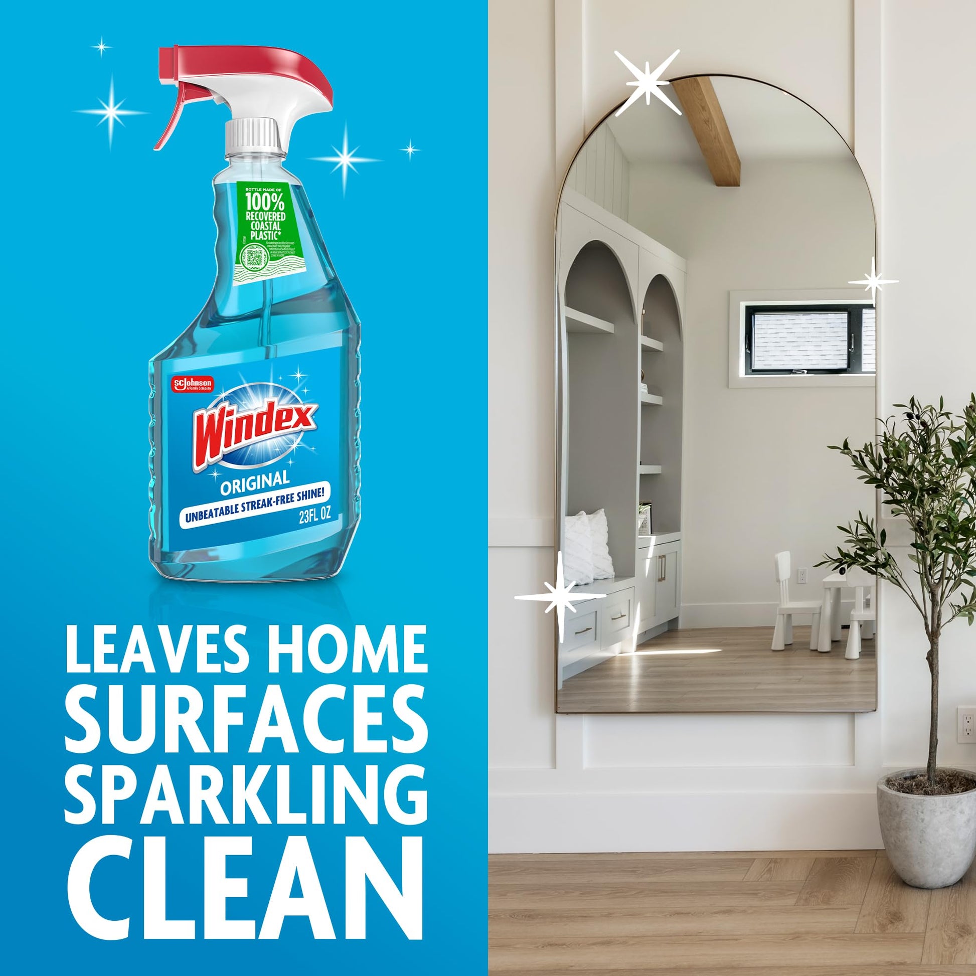 Windex Glass and Window Cleaner Spray Bottle, Bottle Made from 100% Recycled Plastic, Surface