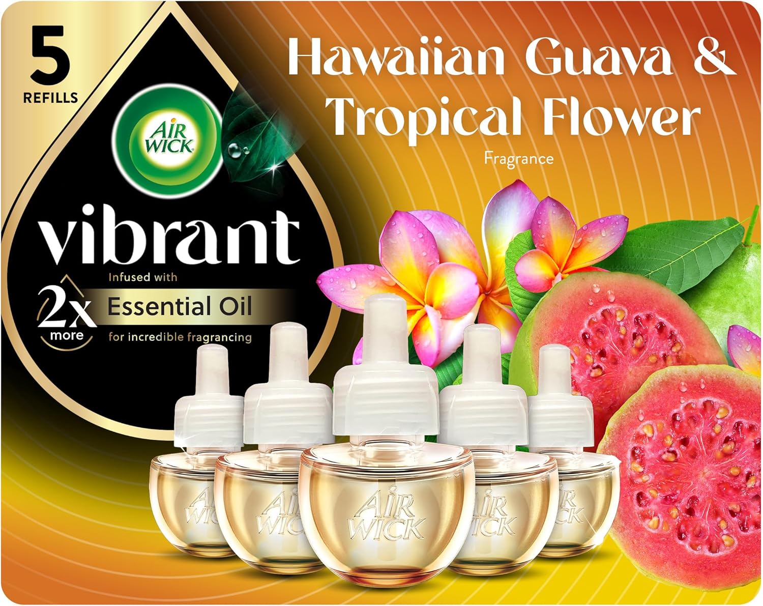 Air Wick Vibrant Plug in Scented Oil Refill, 5ct, Nectarine & Paradise Flower, Air Freshener