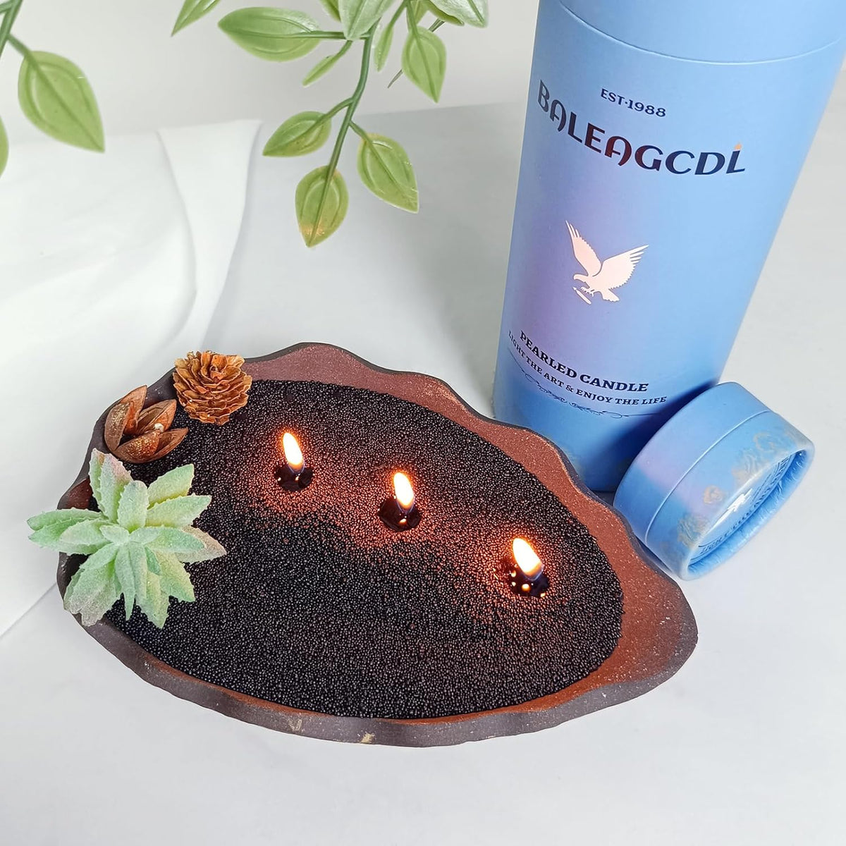 Sandalwood Scented Black Pearled Candle 18oz Luxury Sand Candle Granulated Wax - 30 Cotton Wicks