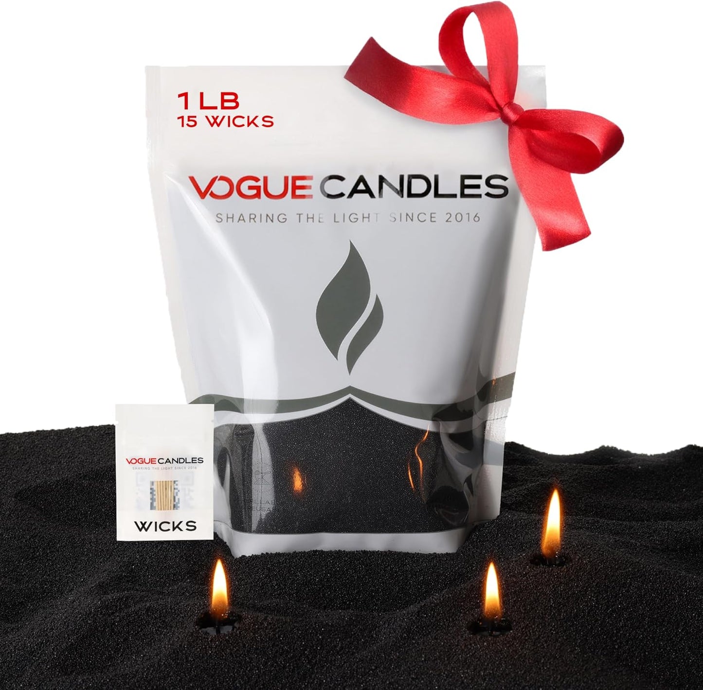 Vogue Candles 1LB Candle Sand with 15 Wicks | Plant-Based Refillable Wax Granules for DIY Candle