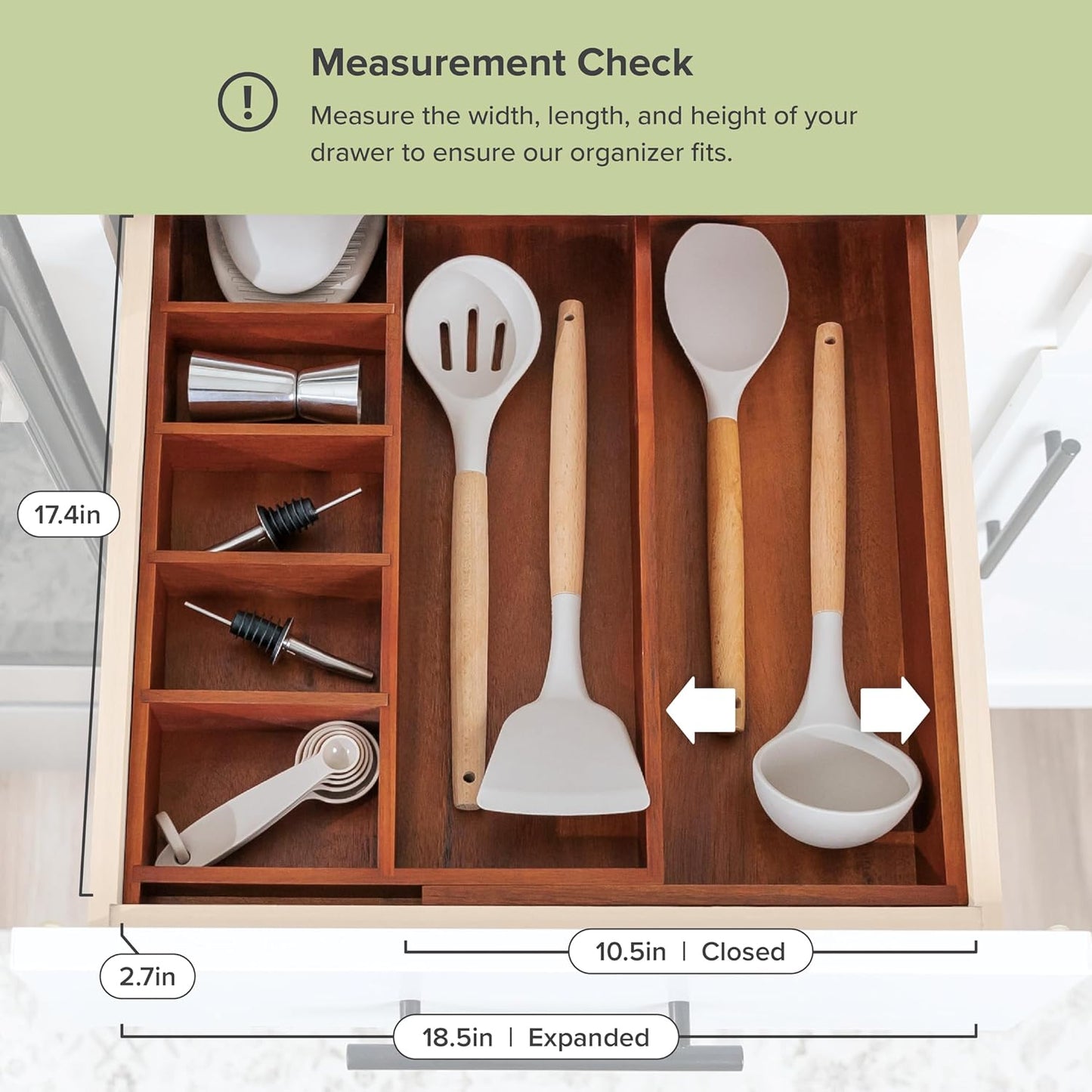 KitchenEdge Adjustable Kitchen Drawer Organizer for Utensils and Junk, Food-Safe Contract Grade