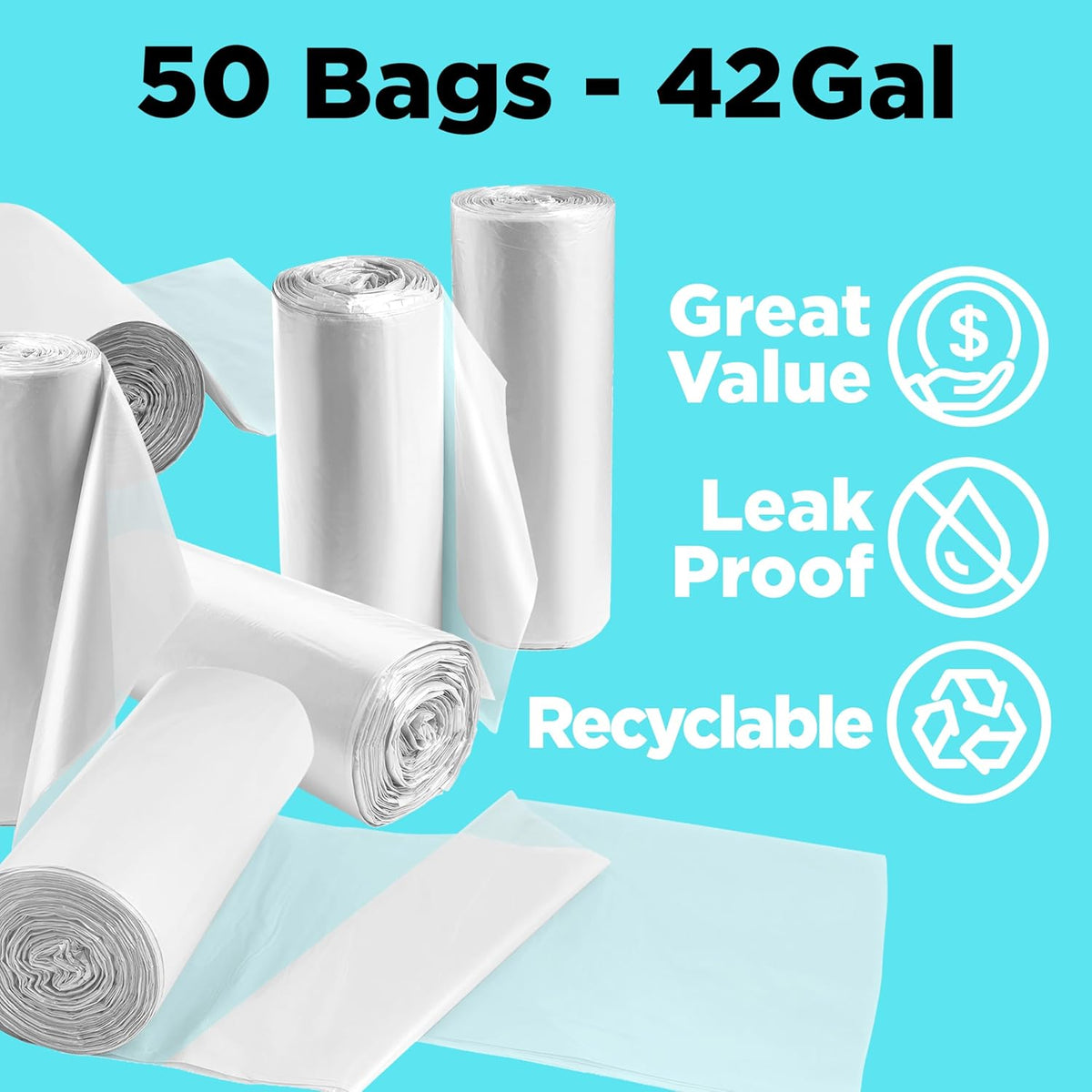 ToughBag 40-42 Gallon Trash Bags, 2.5 Mil Contractor Bags, Heavy Duty Large Trash Can Liners