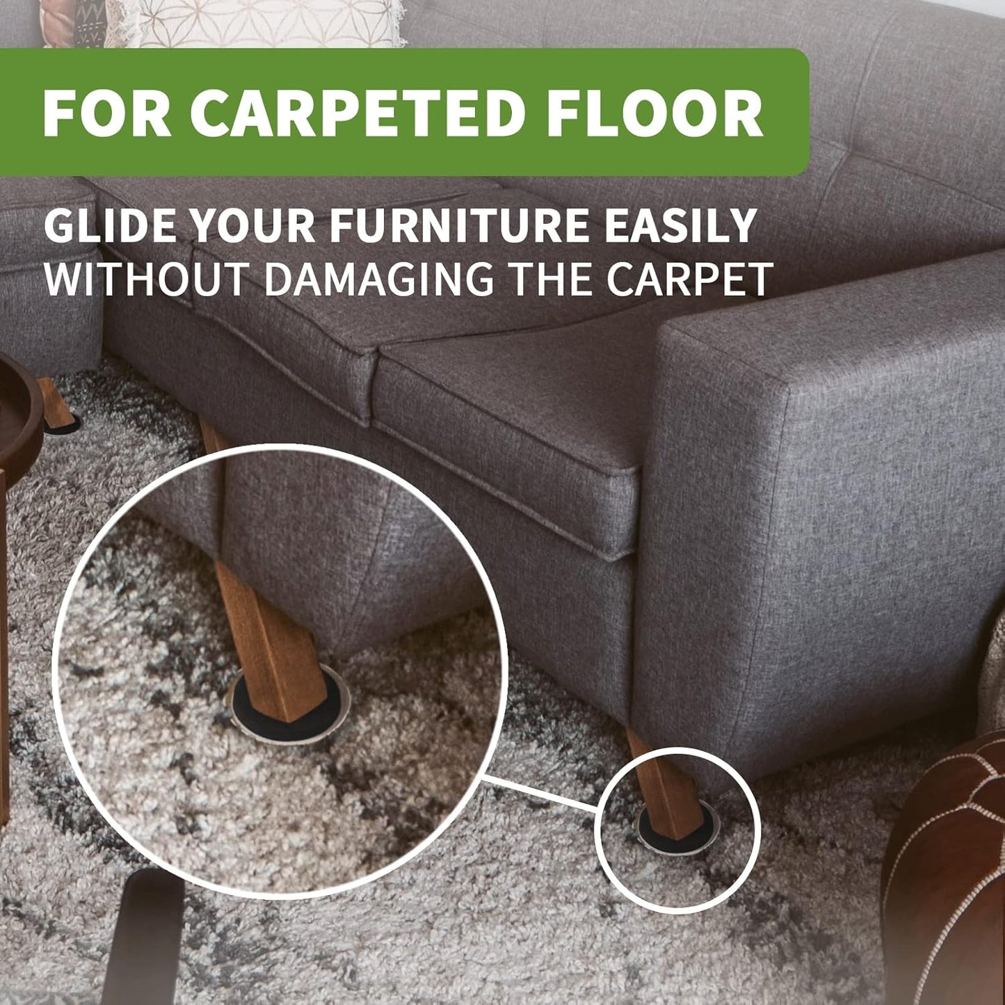 Furniture Sliders for Carpet 8 PCS - 3 1/2 inch Furniture Moving Slider Chair Legs Floors