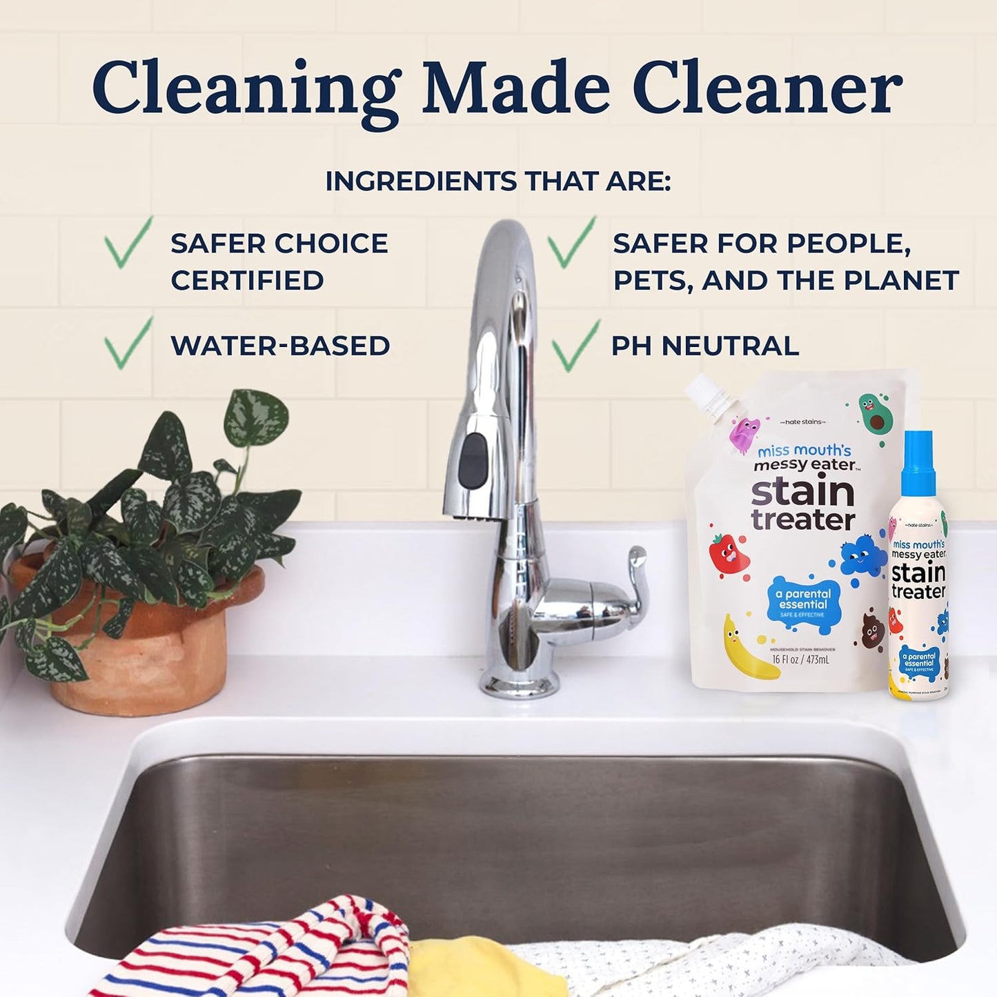 Miss Mouth's Messy Eater Stain Treater - 16oz Refill - Newborn & Baby Essentials - No Dry Cleaning