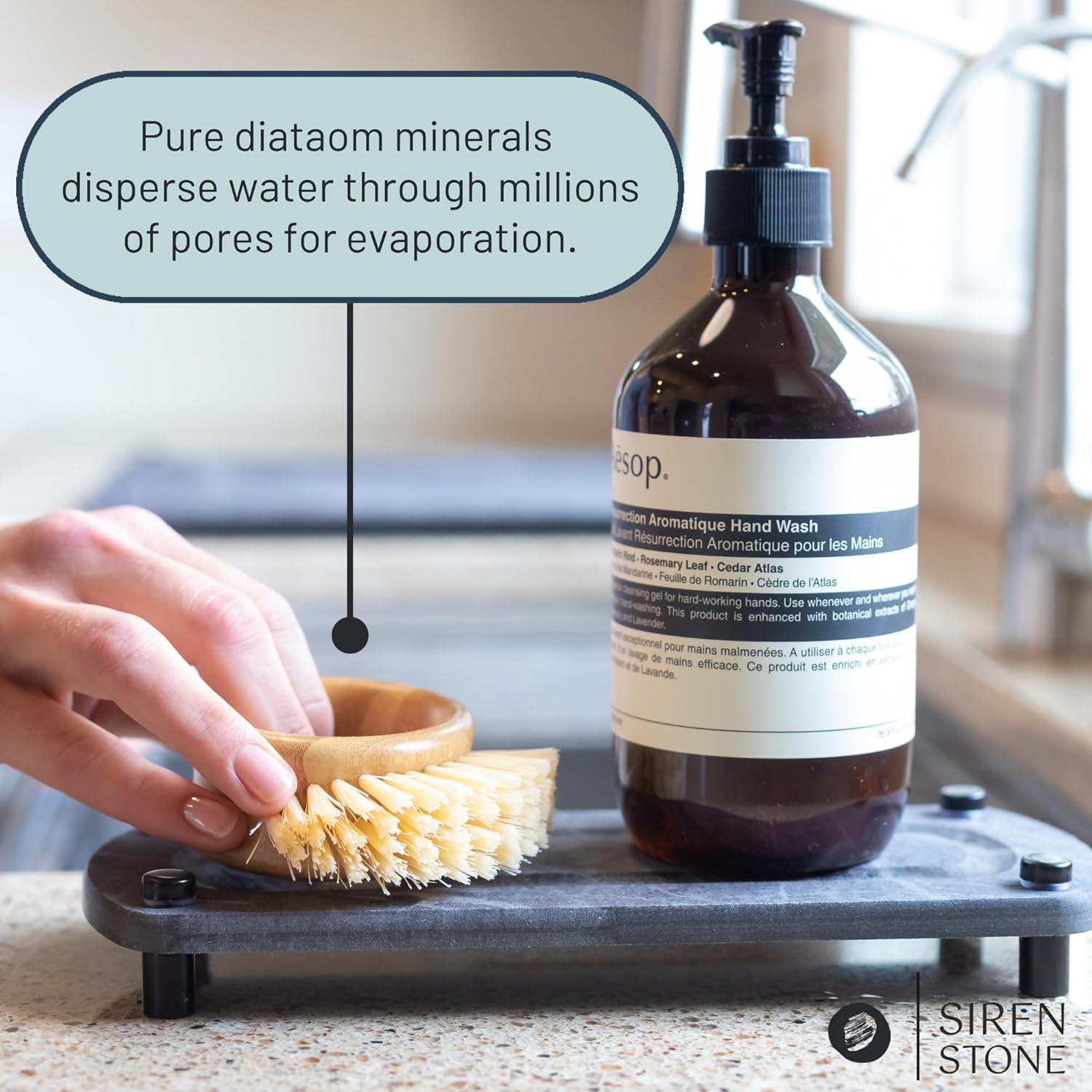 Premium Sink Caddy – Water-Absorbing Diatomaceous Earth Tray for Sink, Elevated Stainless Steel