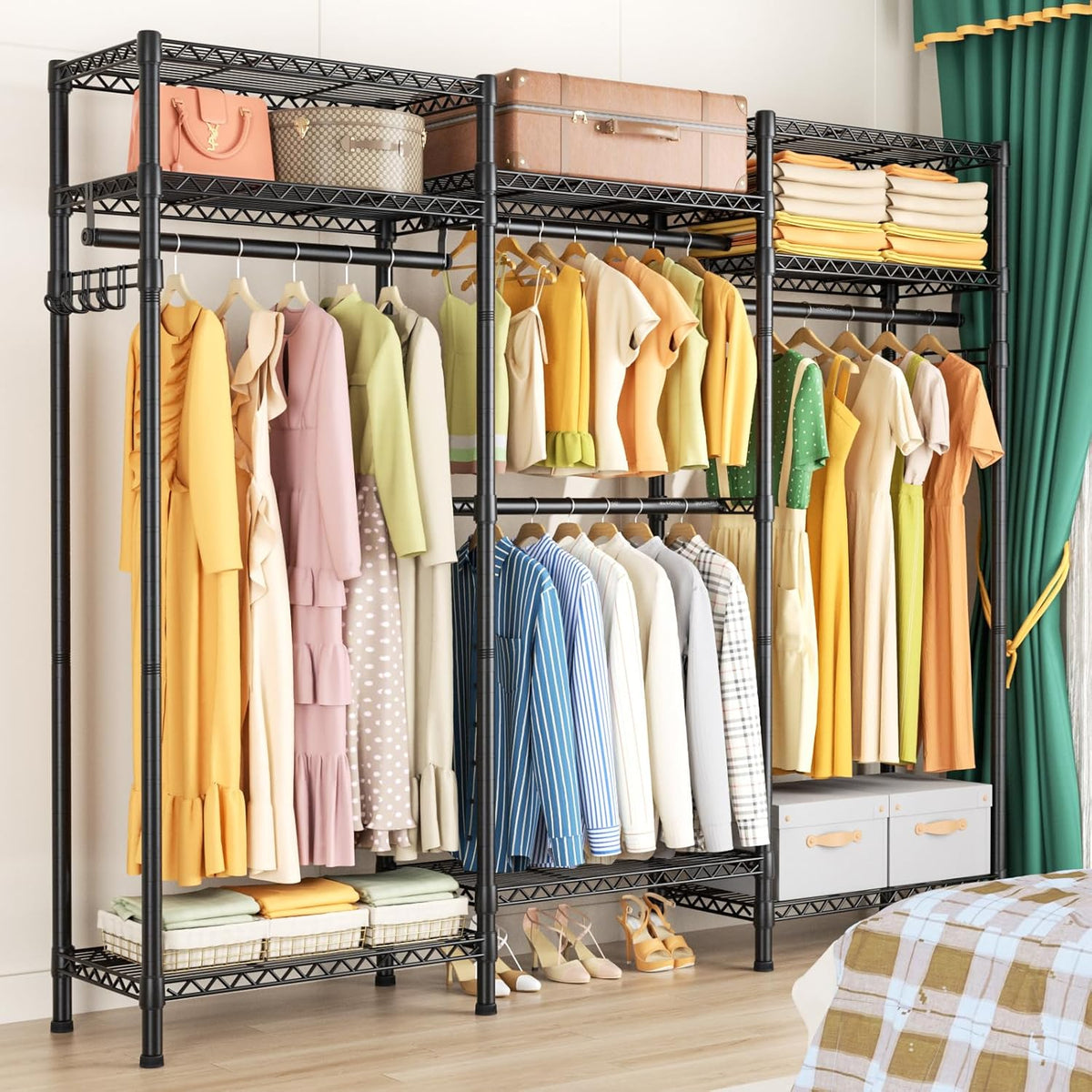 Heavy Duty Garment Rack Large Clothes Rack,Freestanding Closet Portable Clothing Rack with 8