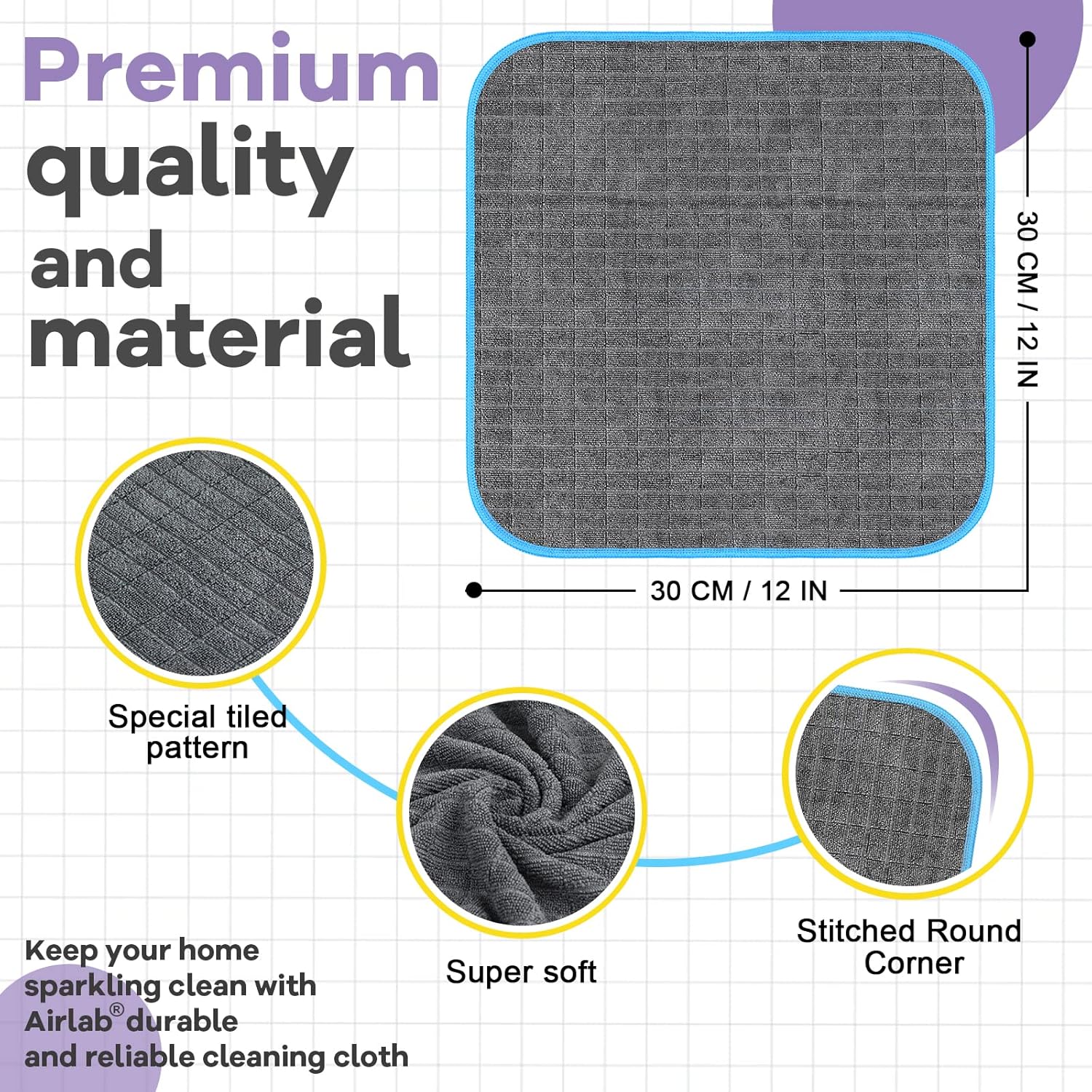 Airlab Microfiber Cleaning Cloth for Household Dust Rags for Cleaning All-Purpose Towels Streak