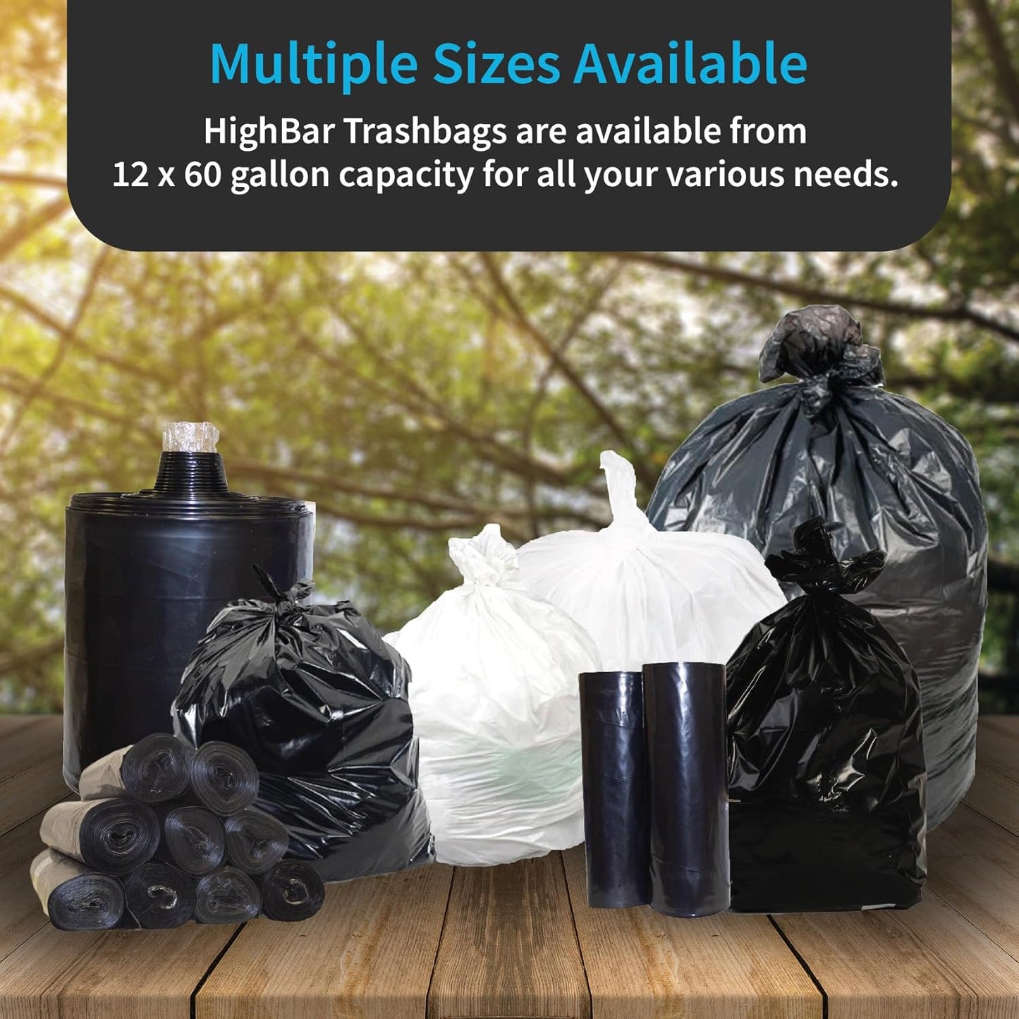 Large Garbage Bag - 55-60 Gallon Capacity, Heavy Duty, High Density, Tear Resistant, Unscented