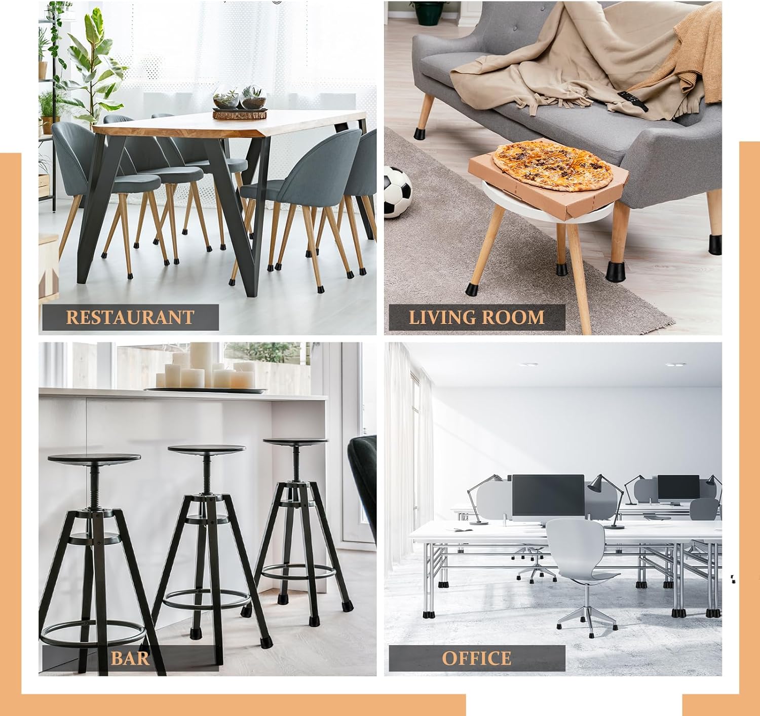1-1/8” Round Rubber Chair Leg Tips Caps, Chair Leg Floor Protectors, Non-Slip Chairs Legs Caps