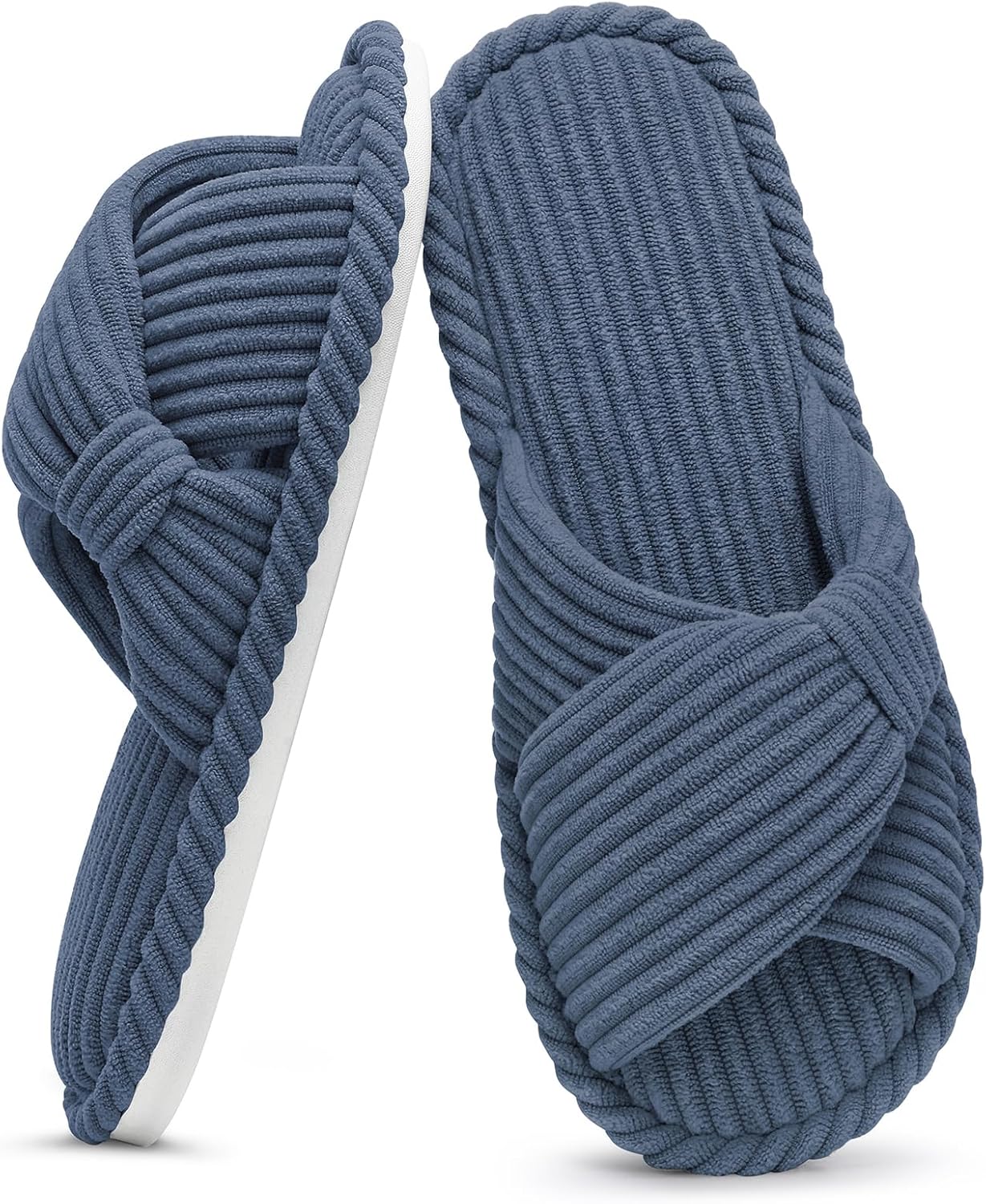 Evshine Summer House Slippers for Women Corduroy Cross Bow Indoor Slippers Open Toe Slip On Bedroom
