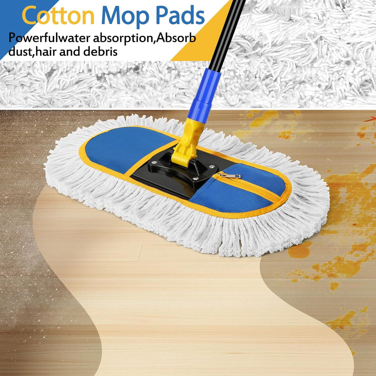 16 Inch Commercial Dust Mop for Floor Cleaning - Industrial Wet Dry Broom with 2 Washable Mops Pads