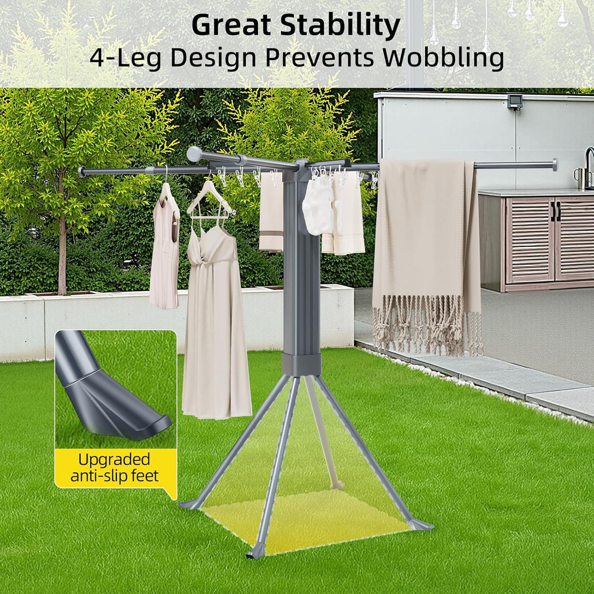 BIREN Clothes Drying Rack Foldable Extending Laundry Rack with 16 Clips Collapsible Clothing Rack
