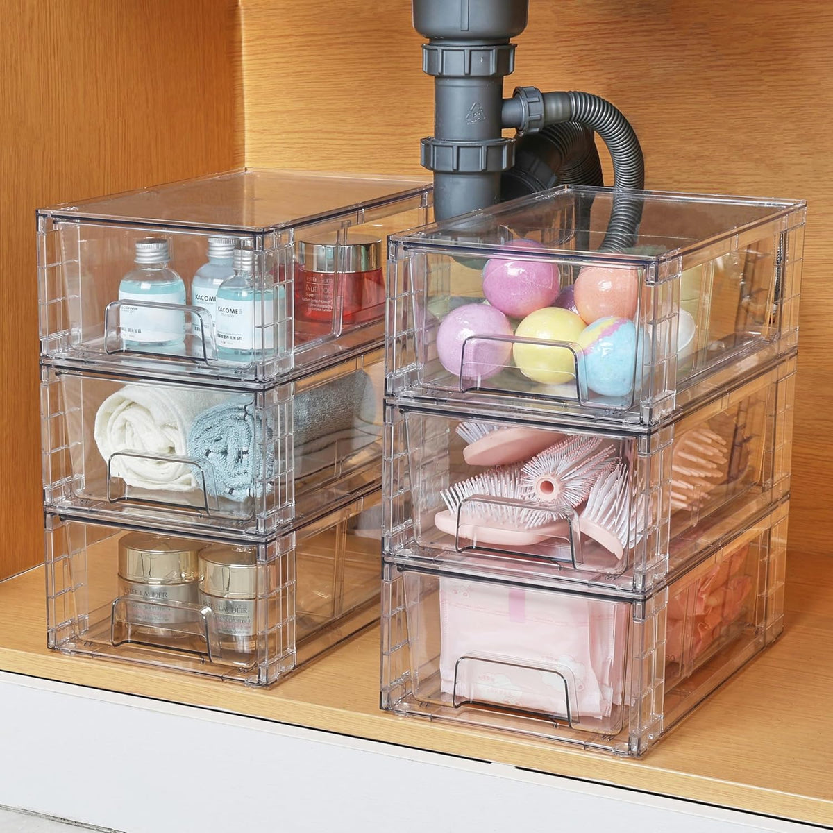 Vtopmart 6 Pack Stackable Storage Drawers,Clear Acrylic Drawer Organizers with Handles, Easily