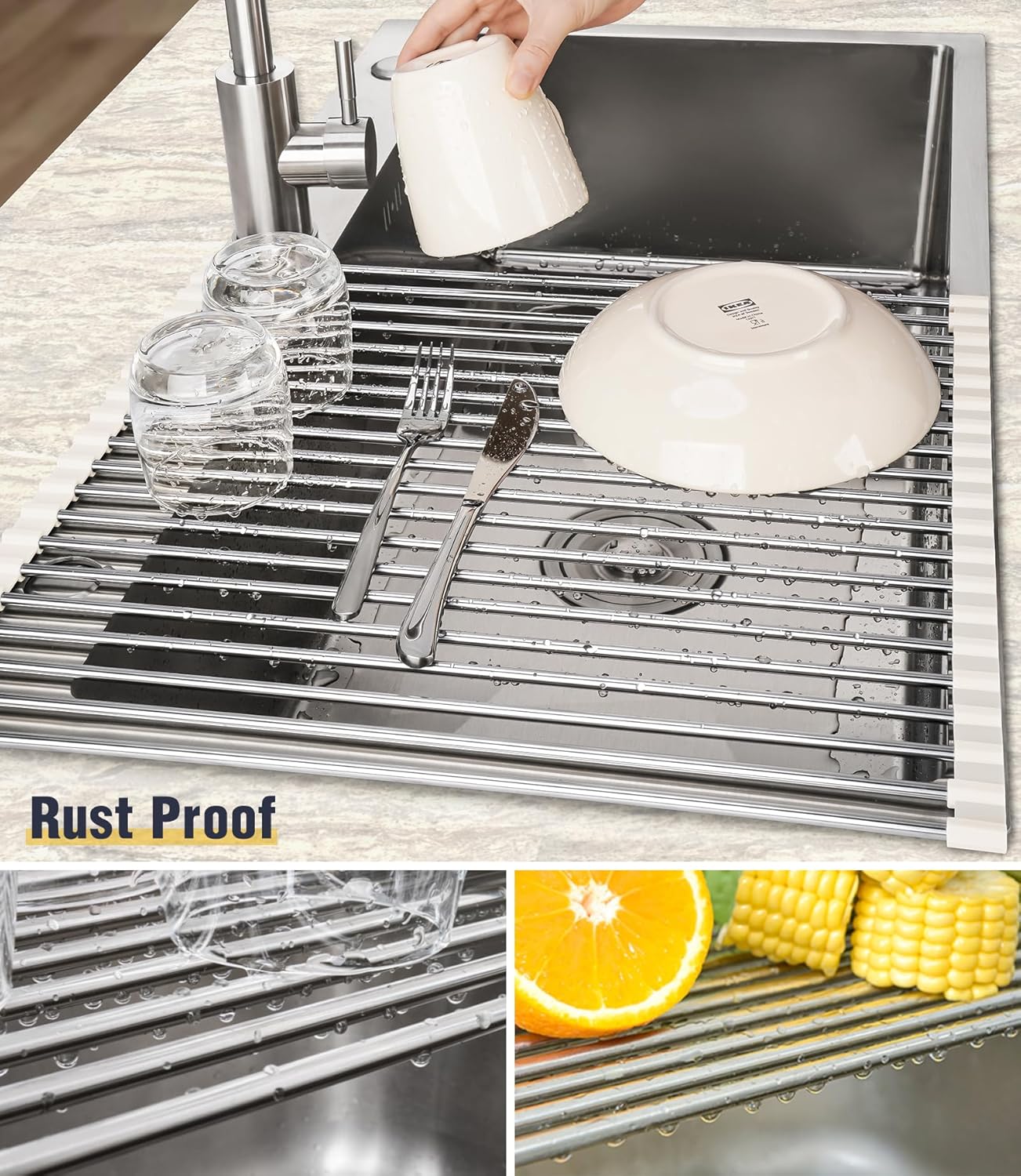 Tomorotec 17.7" x 15.5" Roll Up Dish Drying Rack Over Sink Drying Rack Sink Cover Kitchen Sink