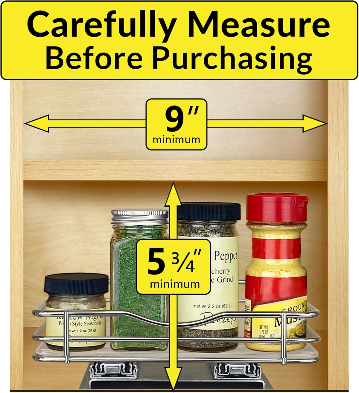 LYNK PROFESSIONAL® Pull Out Spice Rack Organizer for Inside Kitchen Cabinets - 8-1/4 inch Wide