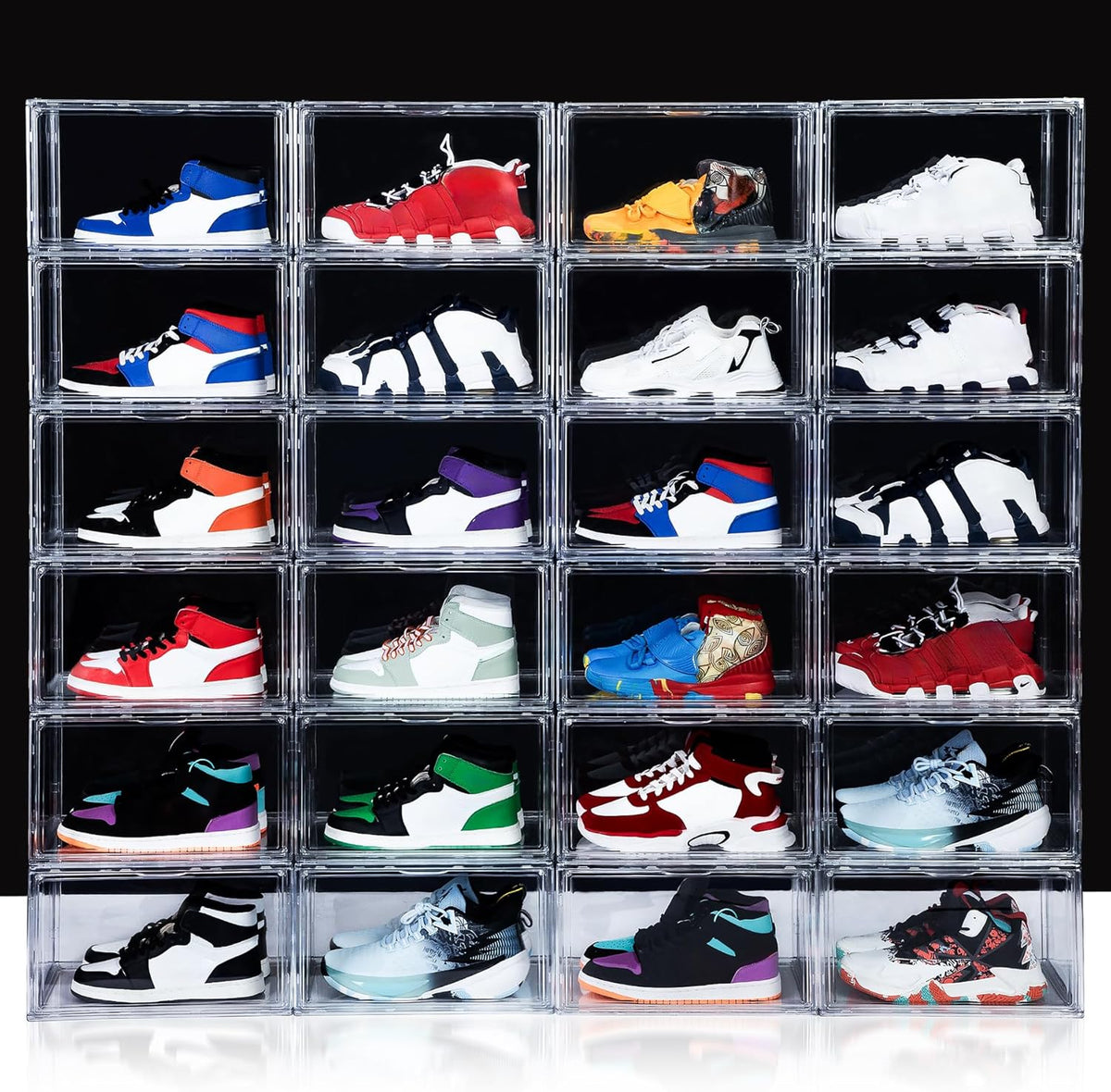 NYZE 12 Pack Acrylic Shoe Boxes Side Open, Clear Shoe Box Plastic Stackable, Shoe Storage Organizer