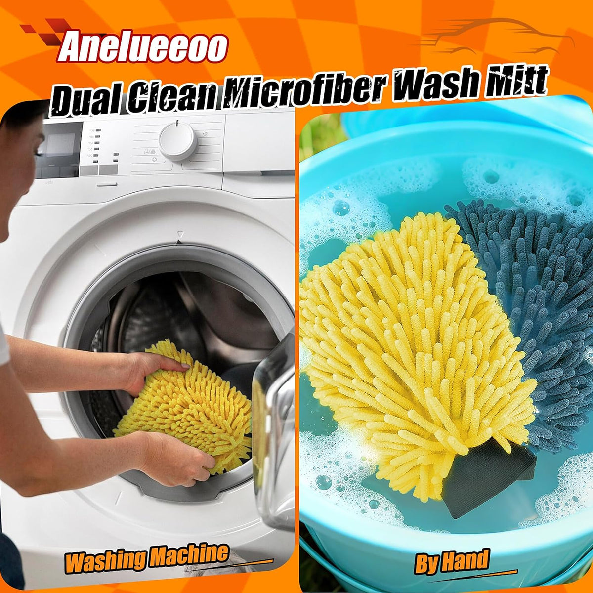 Car Wash Mitt Microfiber, Premium Chenille Microfiber Wash Car Mitts Sponge Scratch Free &