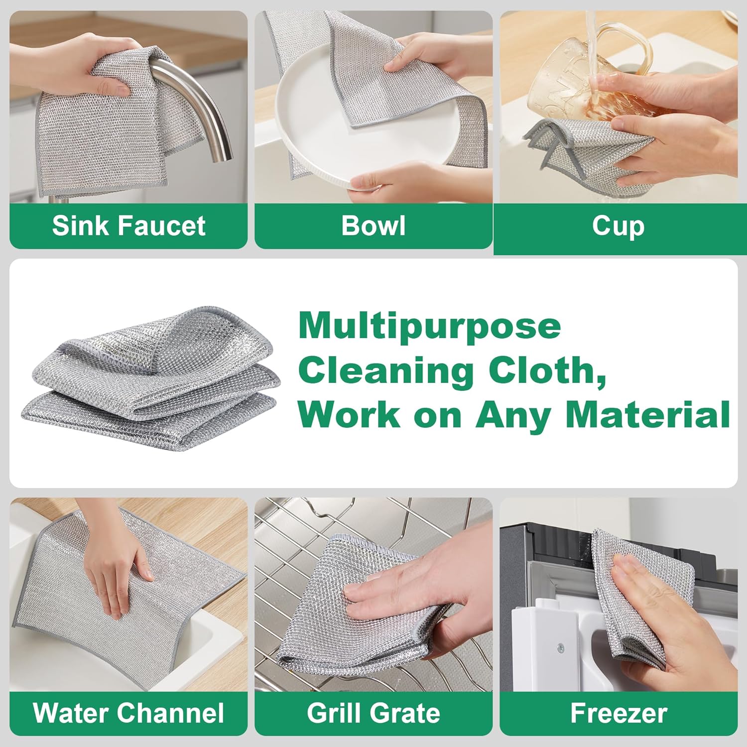 JOYMOOP Multipurpose Non-Scratch Silver Fiber Dishwashing Cloths, Reusable Cleaning Rags, Scrubbing
