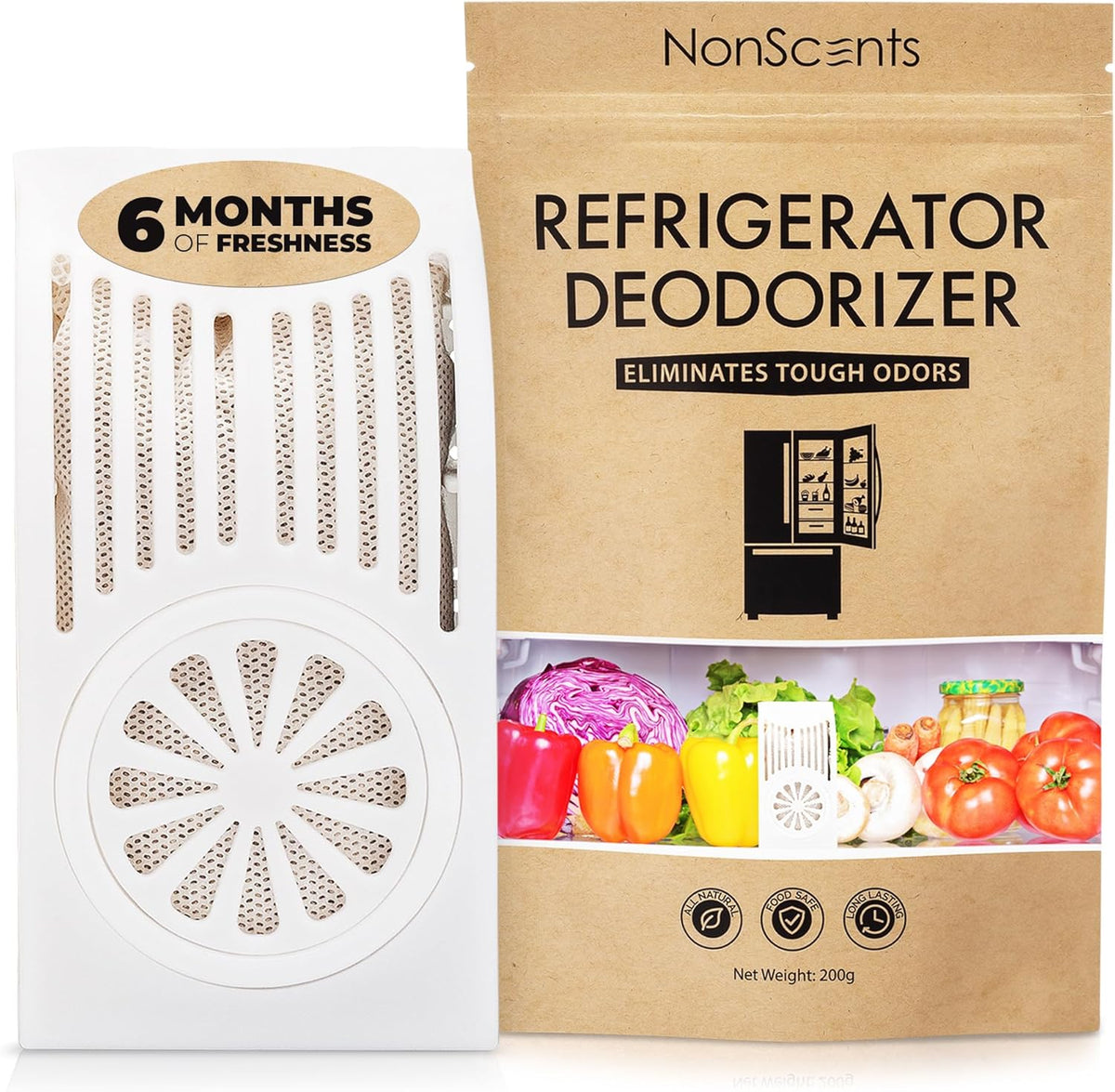NonScents Refrigerator Deodorizer – Odor Eliminator for Fridge & Freezer – Outshines Baking Soda &
