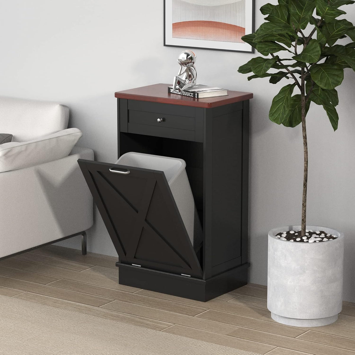 Betterhood Tilt Out Trash Cabinet 10 Gallon Wooden Free Standing Laundry Sorter, Recycling Cabinet