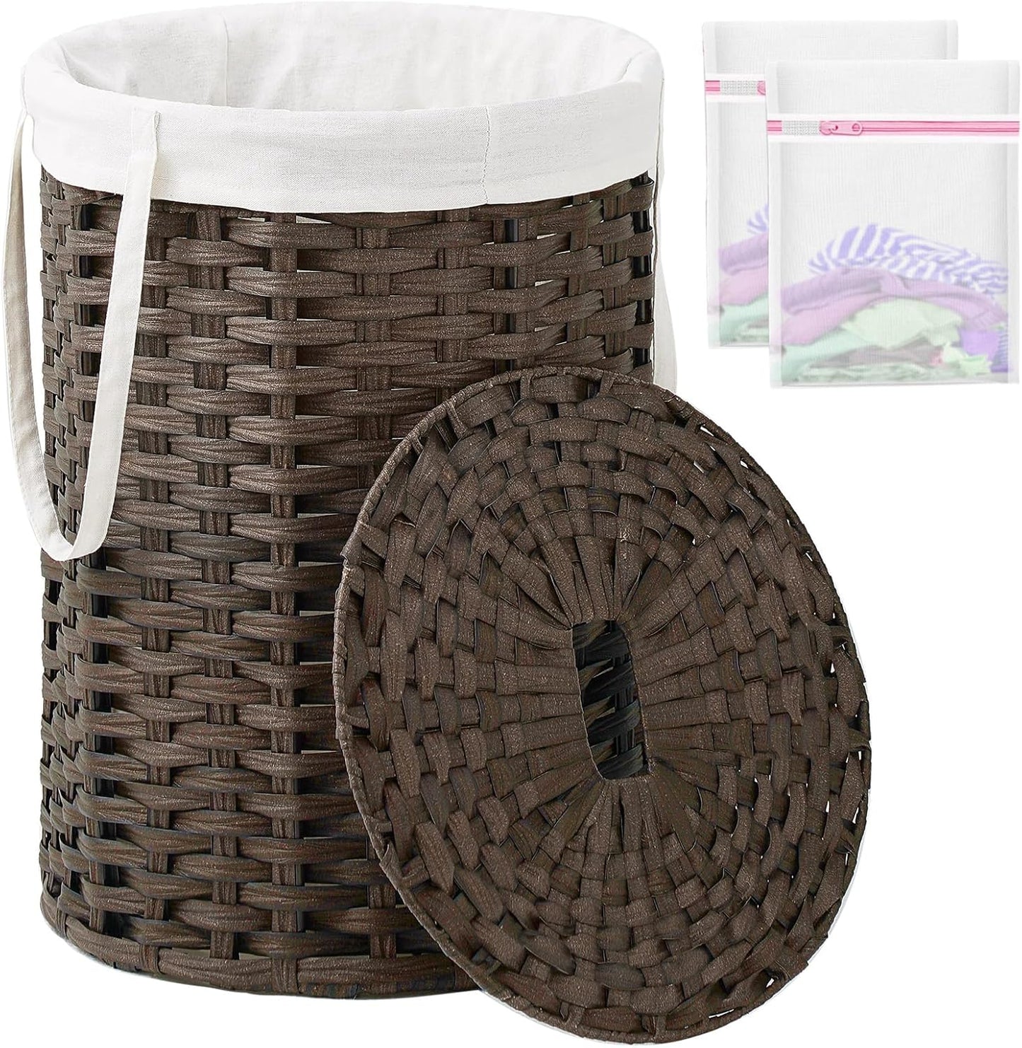 Laundry Hamper with Lid, 19.0 Gal (72 L) Round Wicker Laundry Basket, Handwoven Rattan Basket with