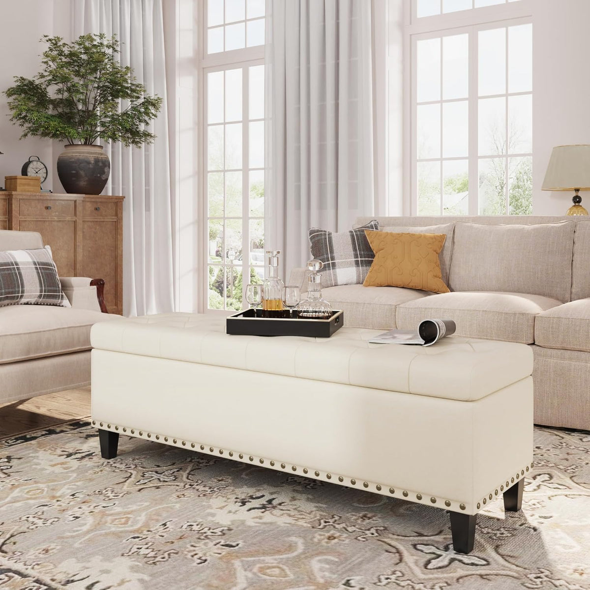 Storage Ottoman Bench, 51-Inch Large Storage Bench for Bedroom End of Bed, 30 Gallons Faux Leather