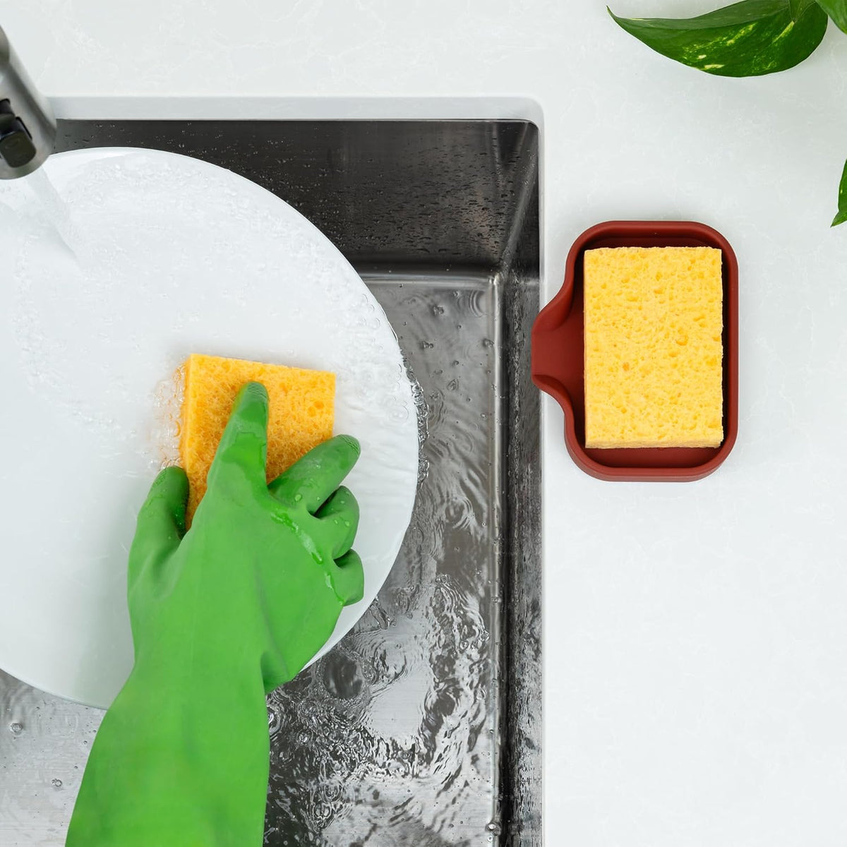 Zulay Kitchen Small Silicone Sponge Holder (4.9x3.3”) – Space-Saving Sink Organizer Tray for
