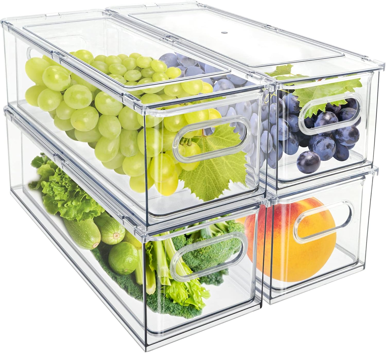 MineSign 4Pack Stackable Fridge Drawers Pull-out Storage Bins with Handle Clear Food Container for
