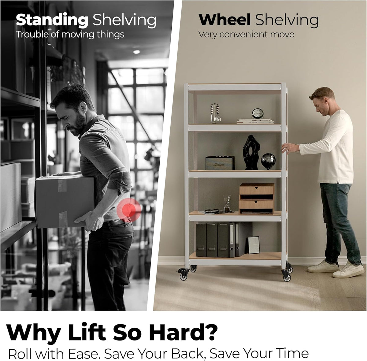 HOMEDANT House White 5-Tier Metal Rolling Cart Shelf Rack Casters Heavy Duty Wheel Shelving Unit