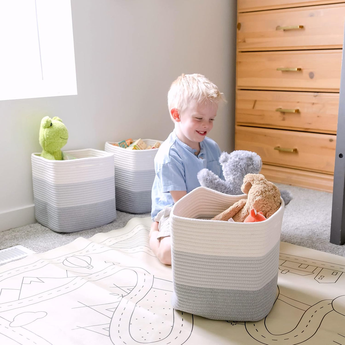 NaturalCozy Storage Cubes 11 Inch Cotton Rope Woven Baskets for Organizing, 3-Pack | Cube Storage