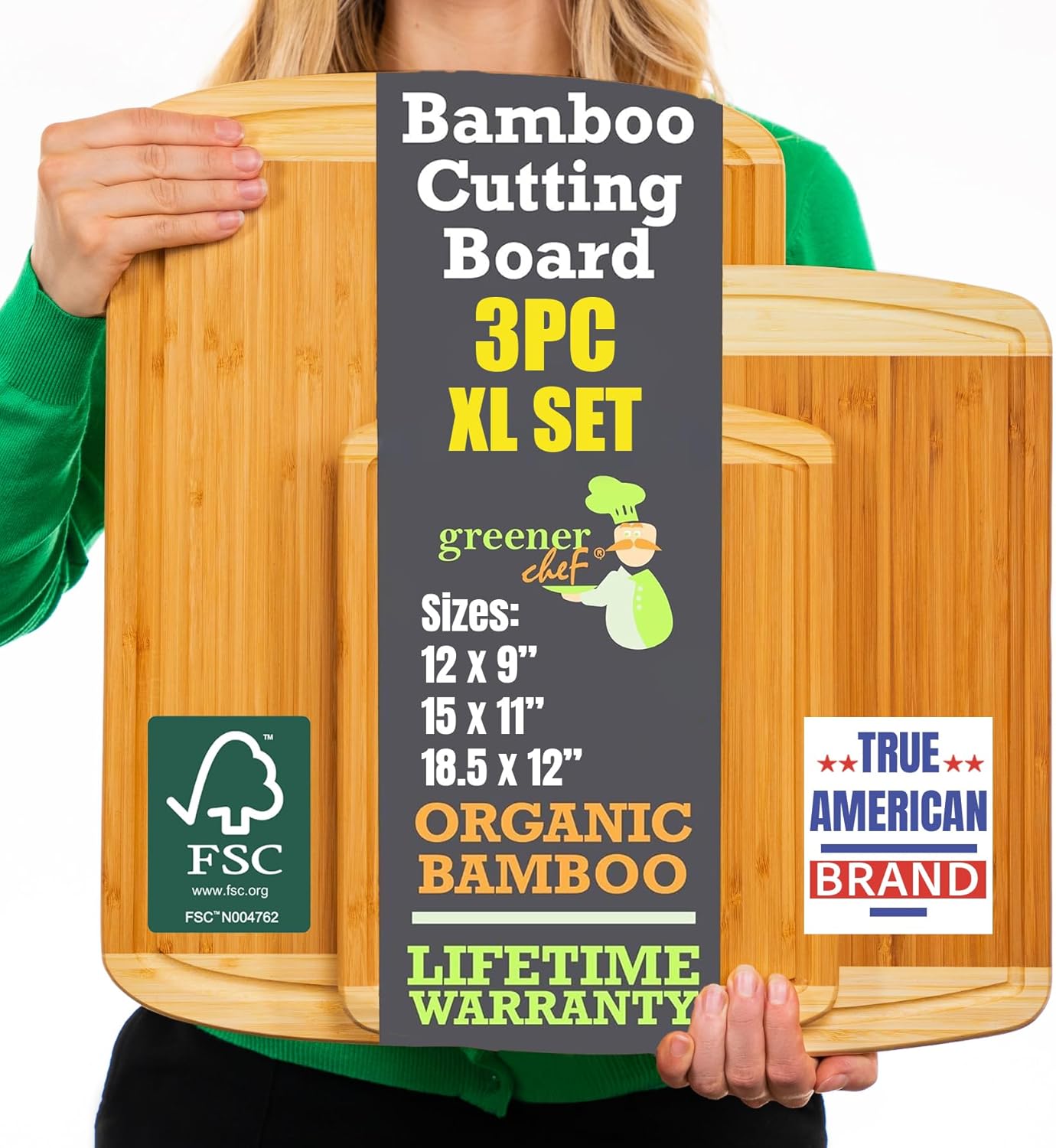 Extra Large Bamboo Cutting Board Set – Wood Cutting Boards for Kitchen, Non Toxic Cutting Board Set