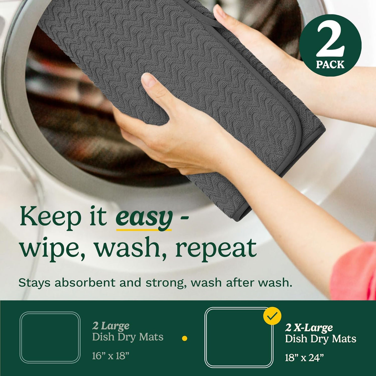 Cuisinart Dish Drying Mats for Kitchen Counter - (2) 18" x 24" Ultra Absorbent Dish Drying Mat XL