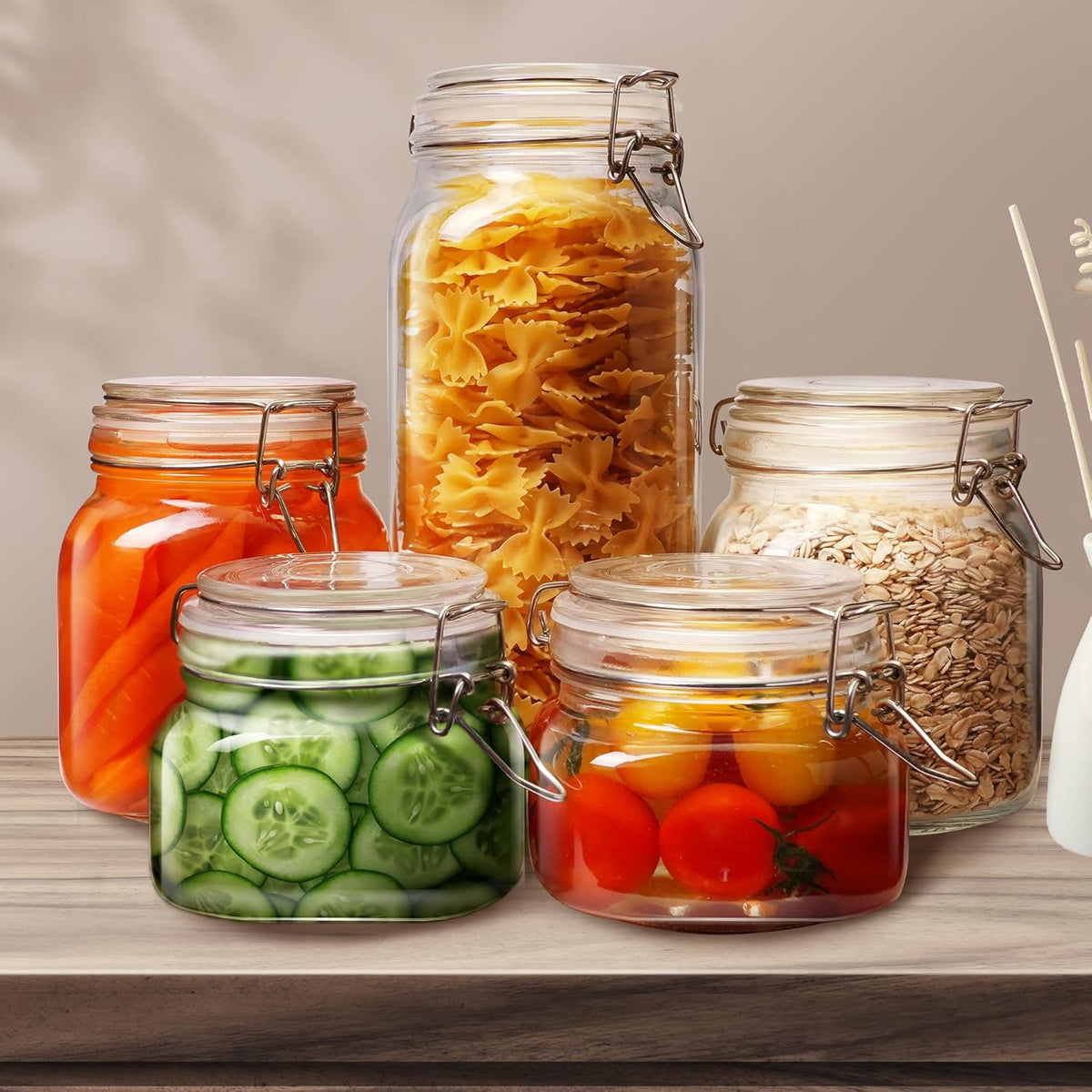 Square Glass Jars with Airtight Lid Set of 3, 50 floz Wide Mouth Mason Jars with Clamp Lids,Glass