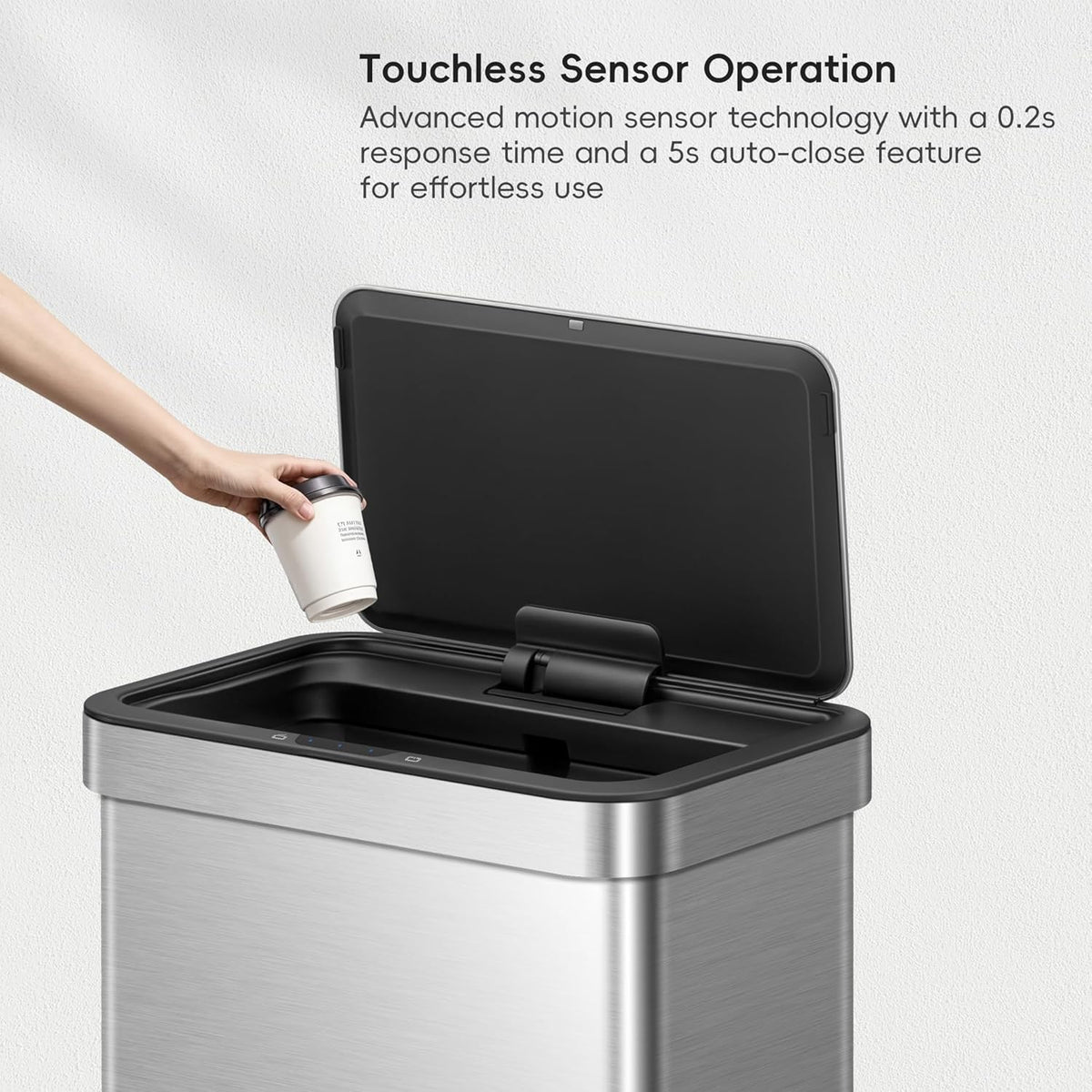 EKO Nova Sensor Trash Can, 21 Gallon/80 Liter Stainless Steel Rectangular Touchless Motion Sensor