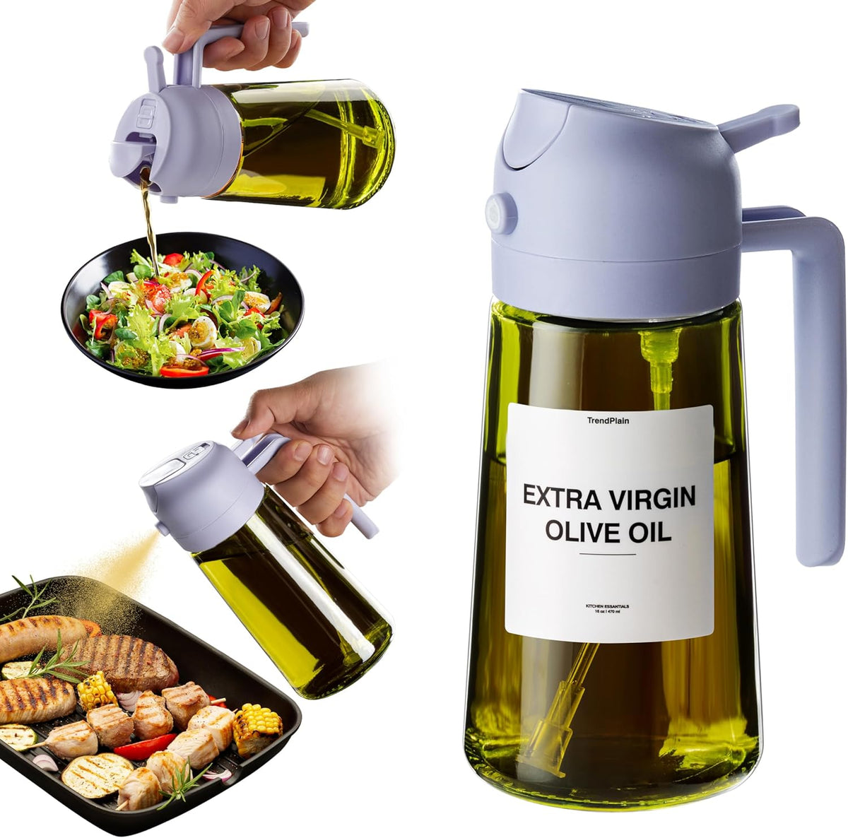 TrendPlain - Original 16oz/470ml Olive Oil Dispenser Bottle for Kitchen Gadgets and Air Fryer