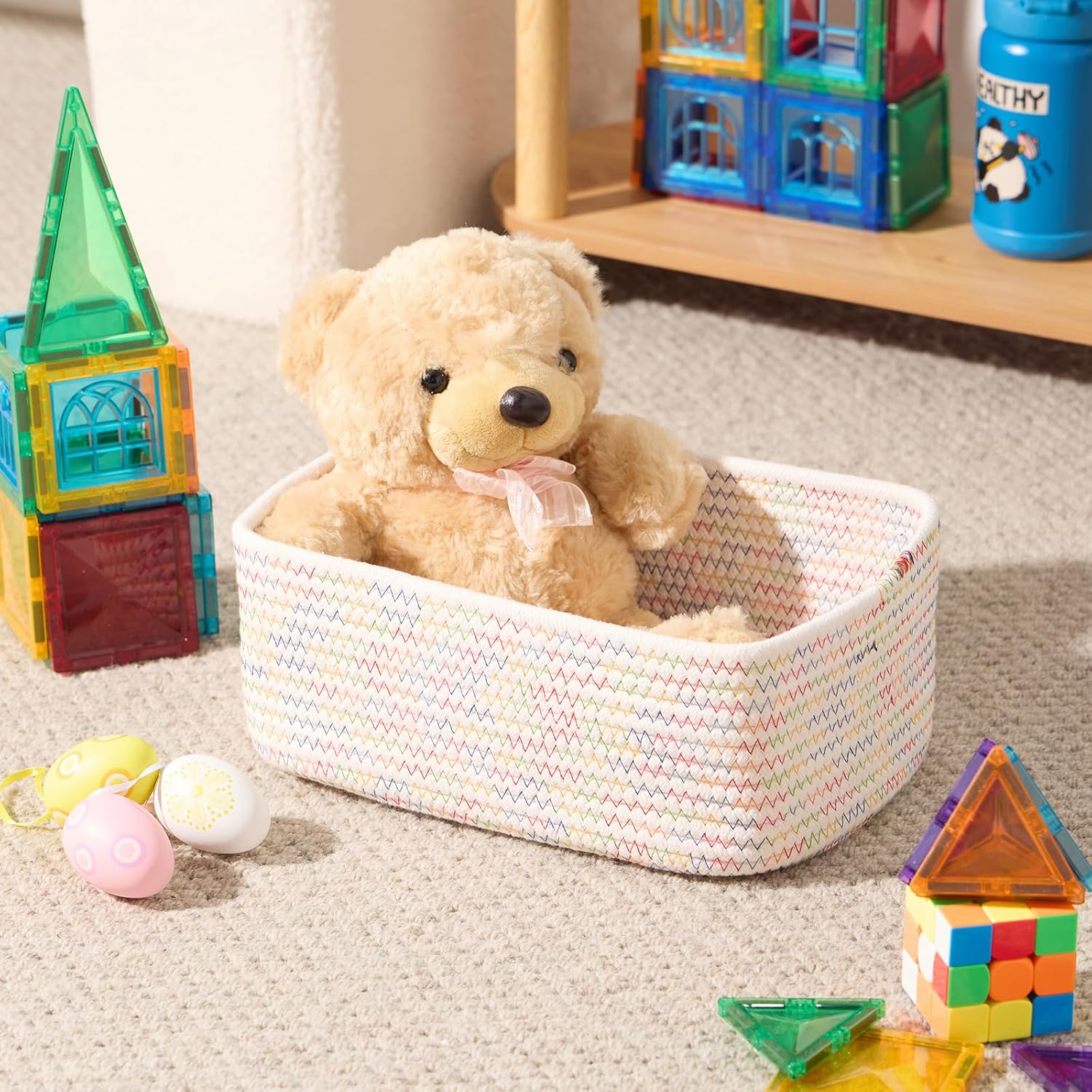 Small Storage Baskets for Organizing | Closet Organizer Bins | Shelf Toy Basket | Woven Rope