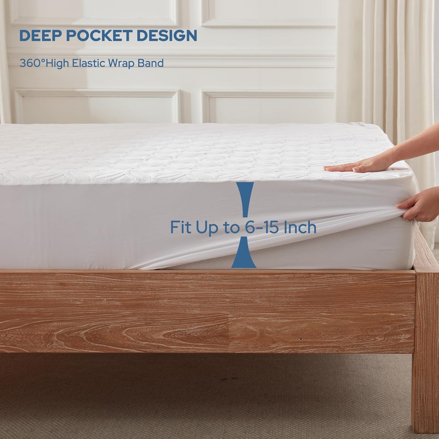 BEDLORE Waterproof Mattress Protector, Twin Size Mattress Pad with Deep Pocket 6"-15" Depth, Soft