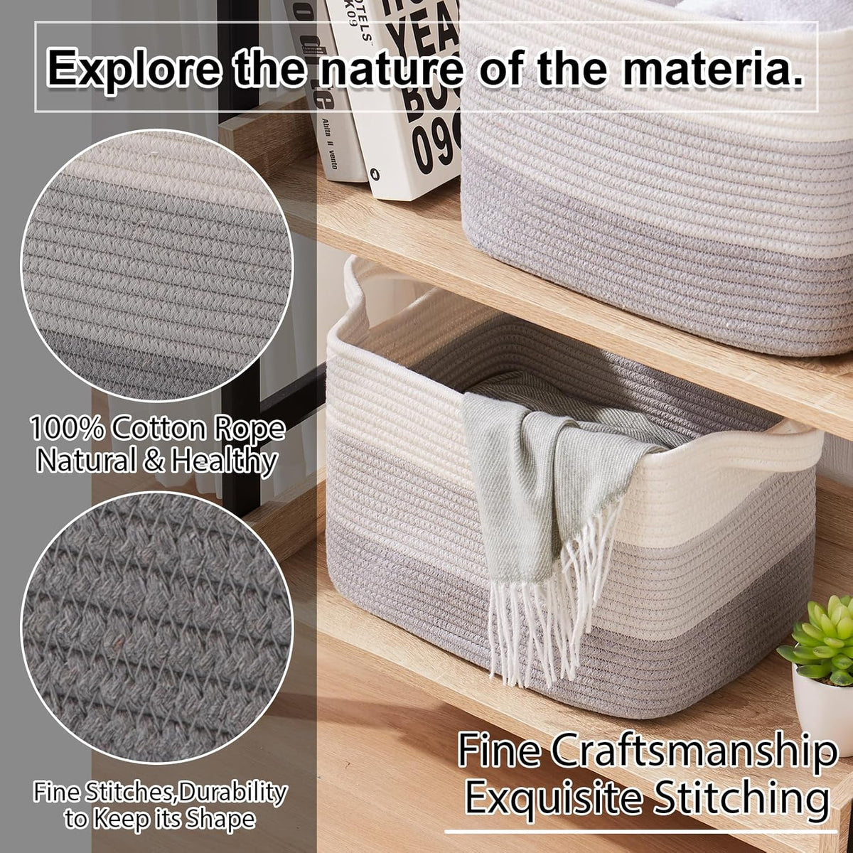 OIAHOMY Storage Basket, Woven Baskets for Storage, Cotton Rope Basket for toys,Towel Baskets for