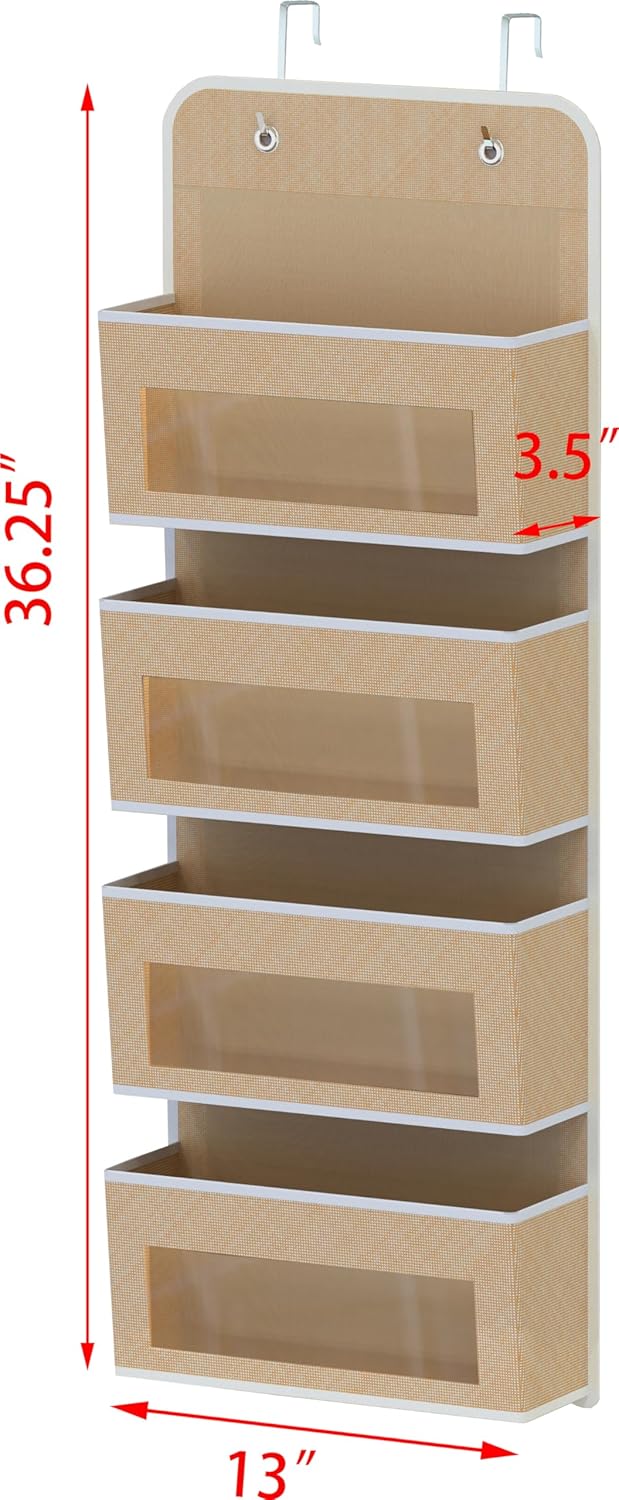 Simple Houseware 4 Clear Window Pocket Over Closet Door Storage Hanging Organizer for Bedroom