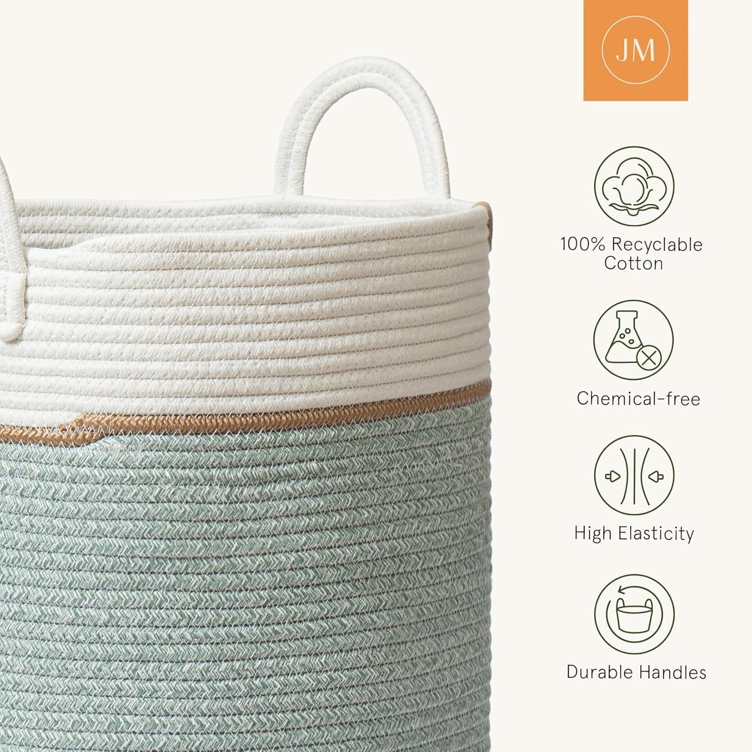 LA JOLIE MUSE Woven Basket Rope Storage Baskets - Tall Cotton Basket, Laundry Basket for Blanket