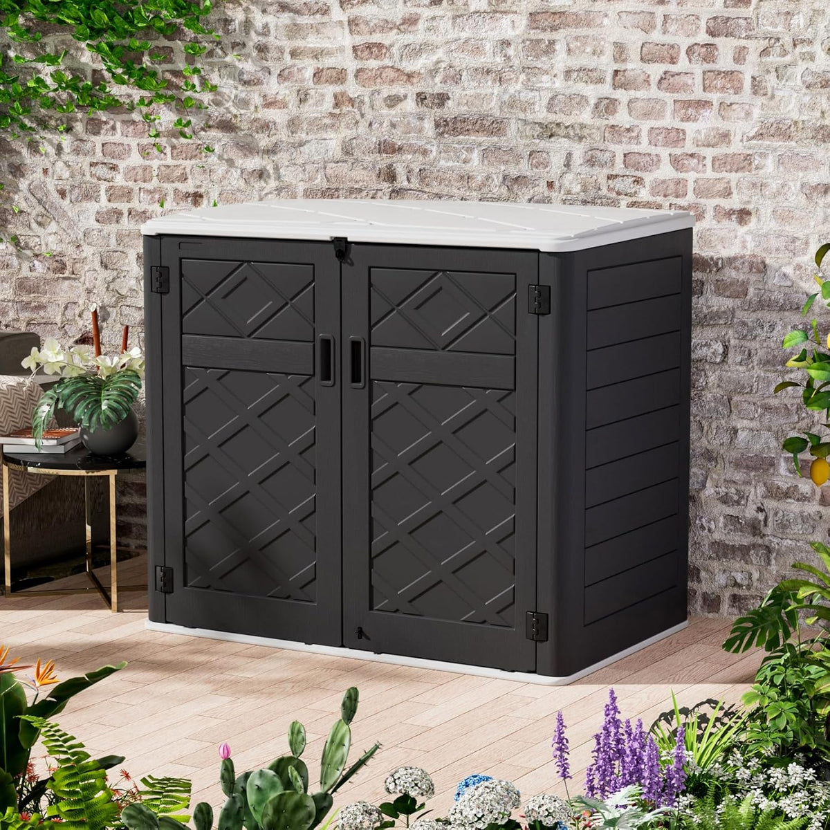 ZZM Large Outdoor Storage Shed, 48 Cu Ft Resin Versatile Storage Cabinet for Patio Accessories
