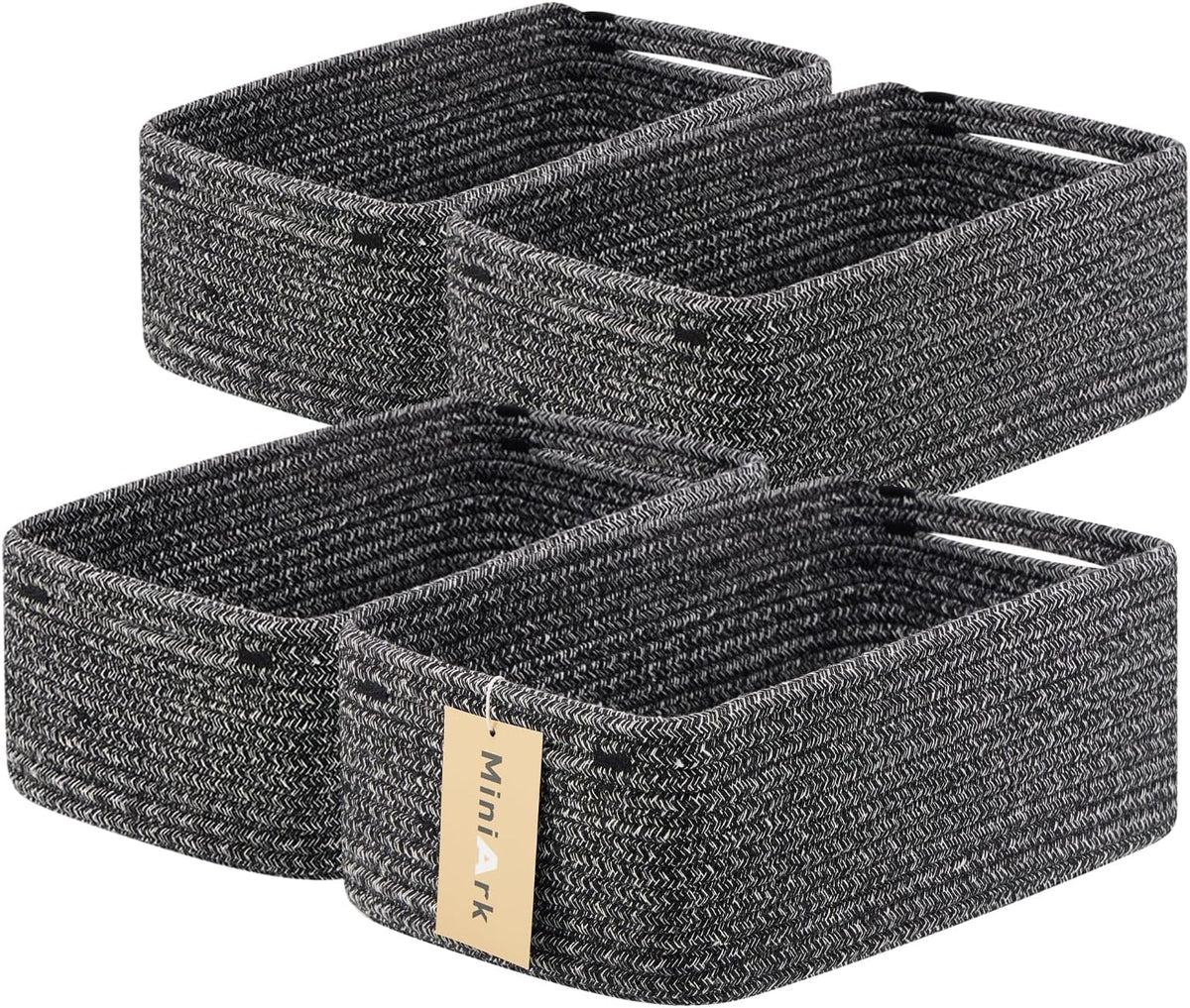 Small Storage Baskets for Organizing | Closet Organizer Bins | Shelf Toy Basket | Woven Rope