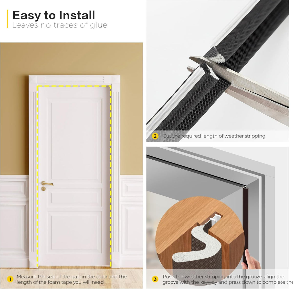 Weather Stripping Door Seal Strip - Soundproof Q-Shaped Foam for Exterior Door Frame, Large Gap